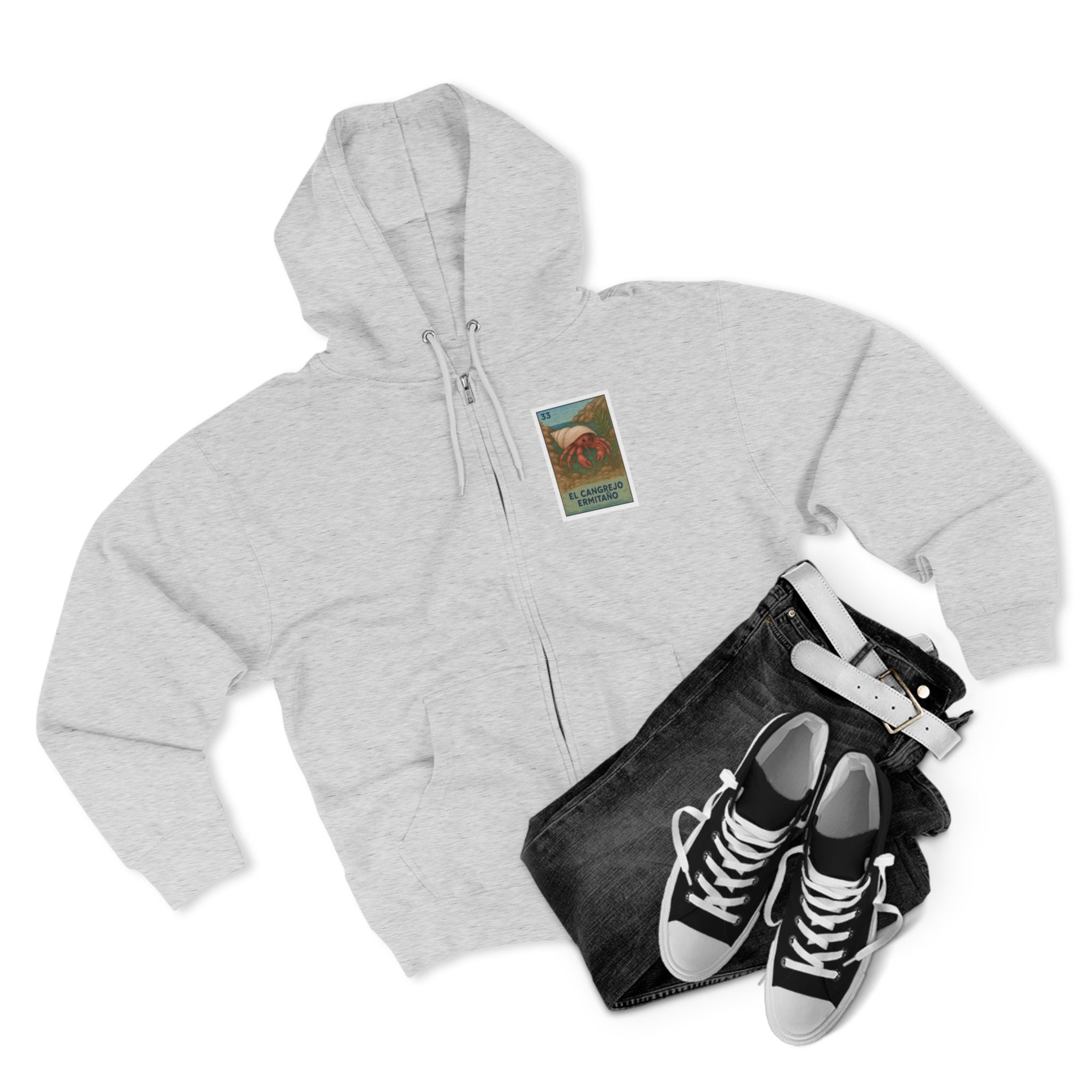 Hermit Crab Lotería Unisex - Zip Cotton Blend Fleece Hoodie (El Cangrejo Ermitaño)