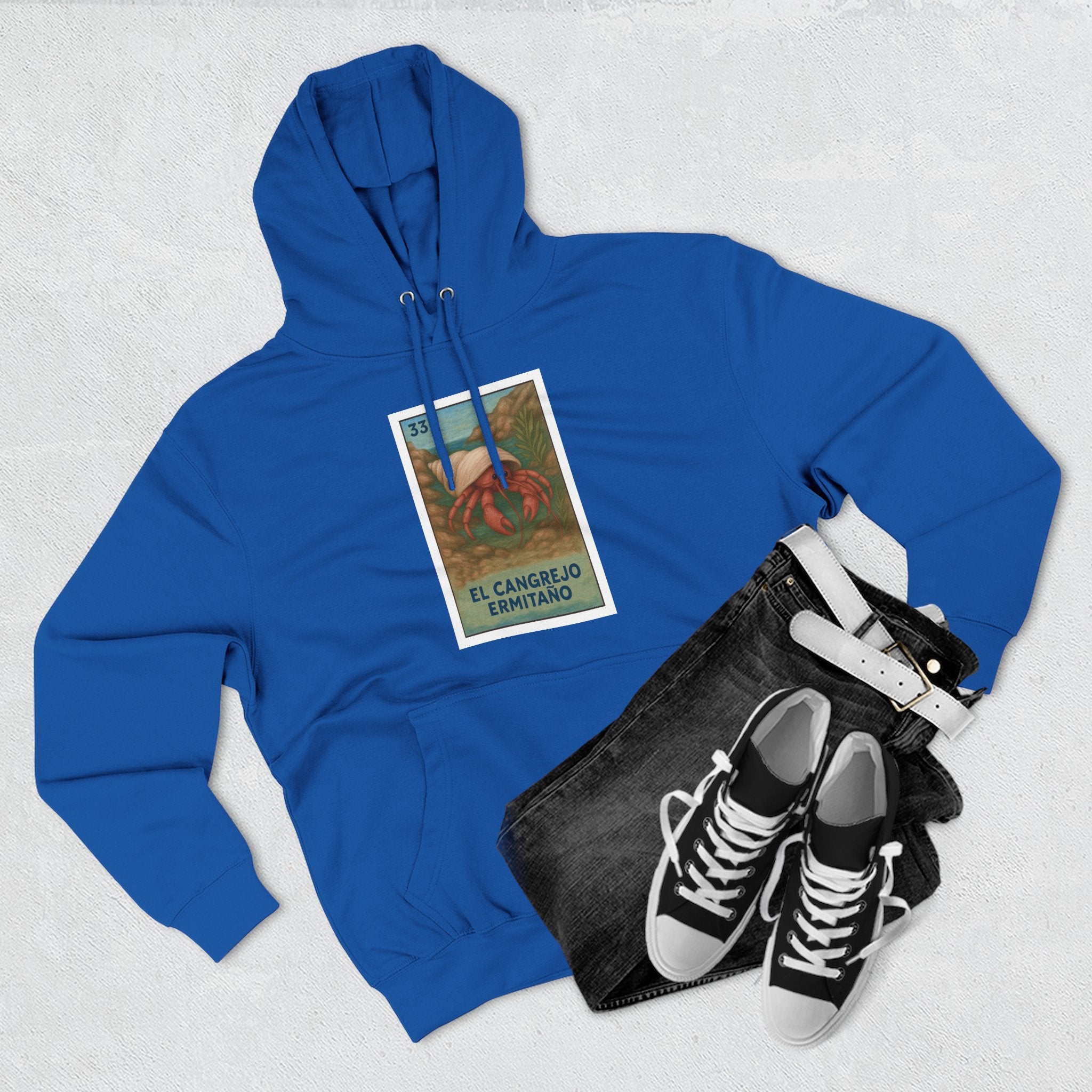 Hermit Crab Lotería Unisex - Pull-Over Cotton Blend Fleece Hoodie (El Cangrejo Ermitaño)