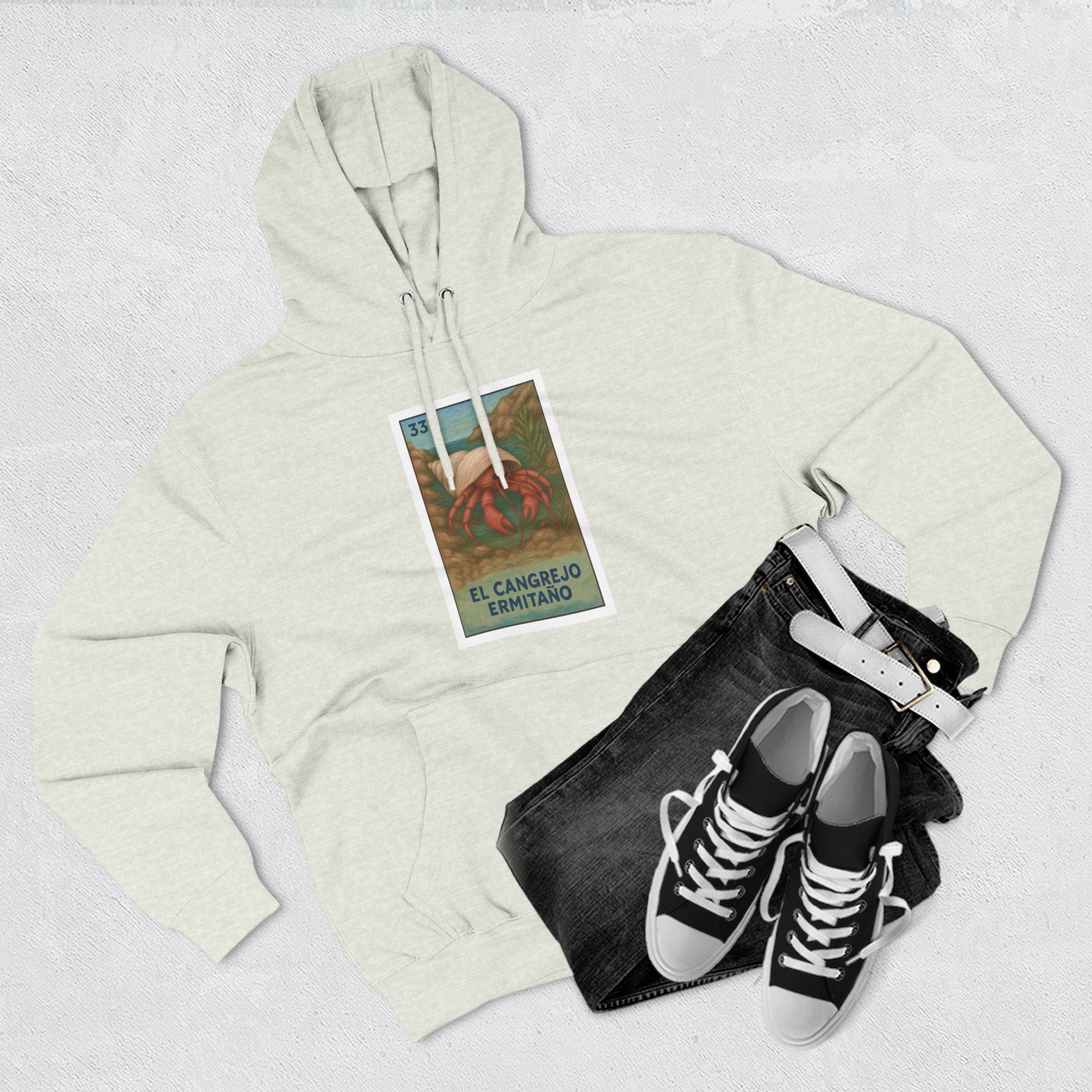 Hermit Crab Lotería Unisex - Pull-Over Cotton Blend Fleece Hoodie (El Cangrejo Ermitaño)