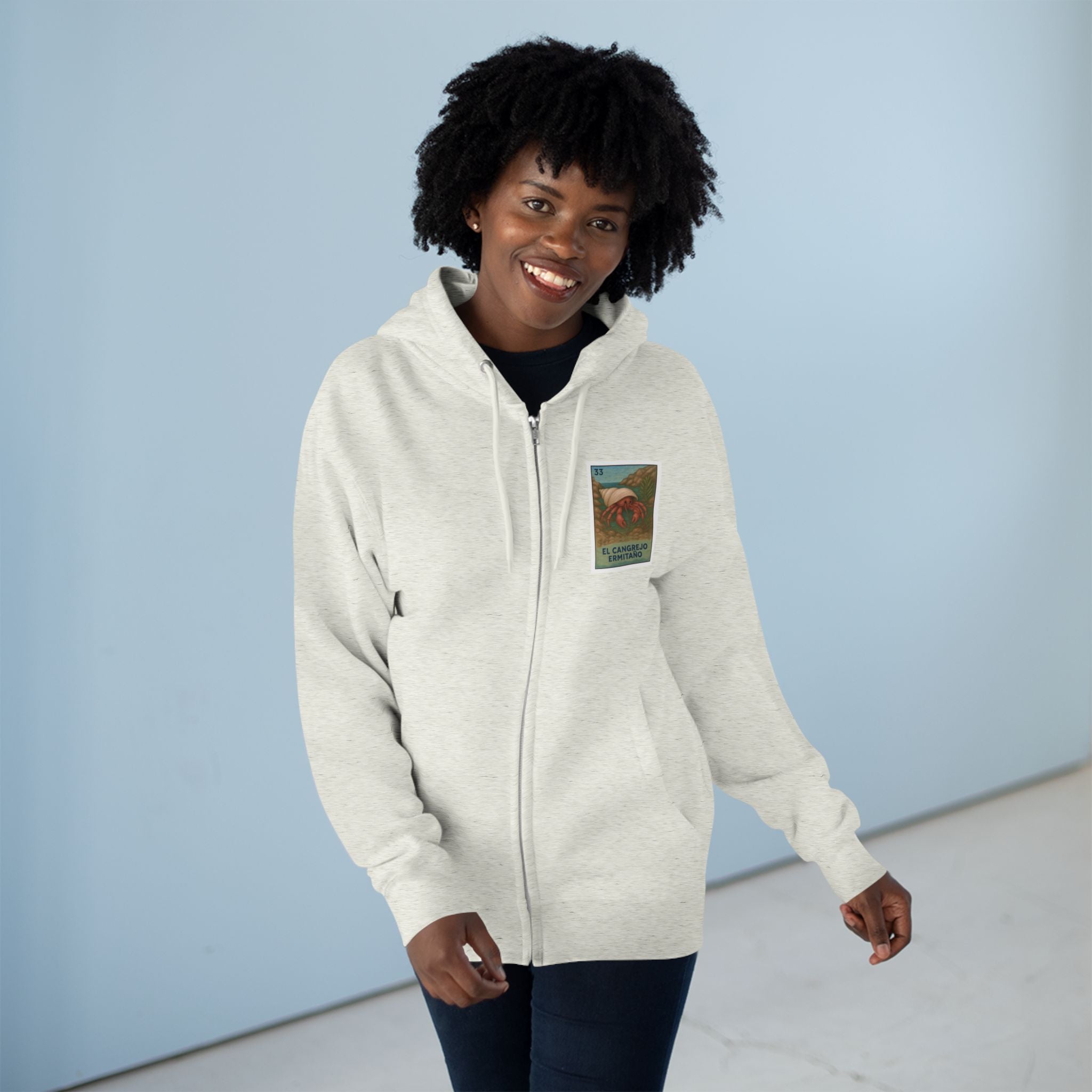 Hermit Crab Lotería Unisex - Zip Cotton Blend Fleece Hoodie (El Cangrejo Ermitaño)