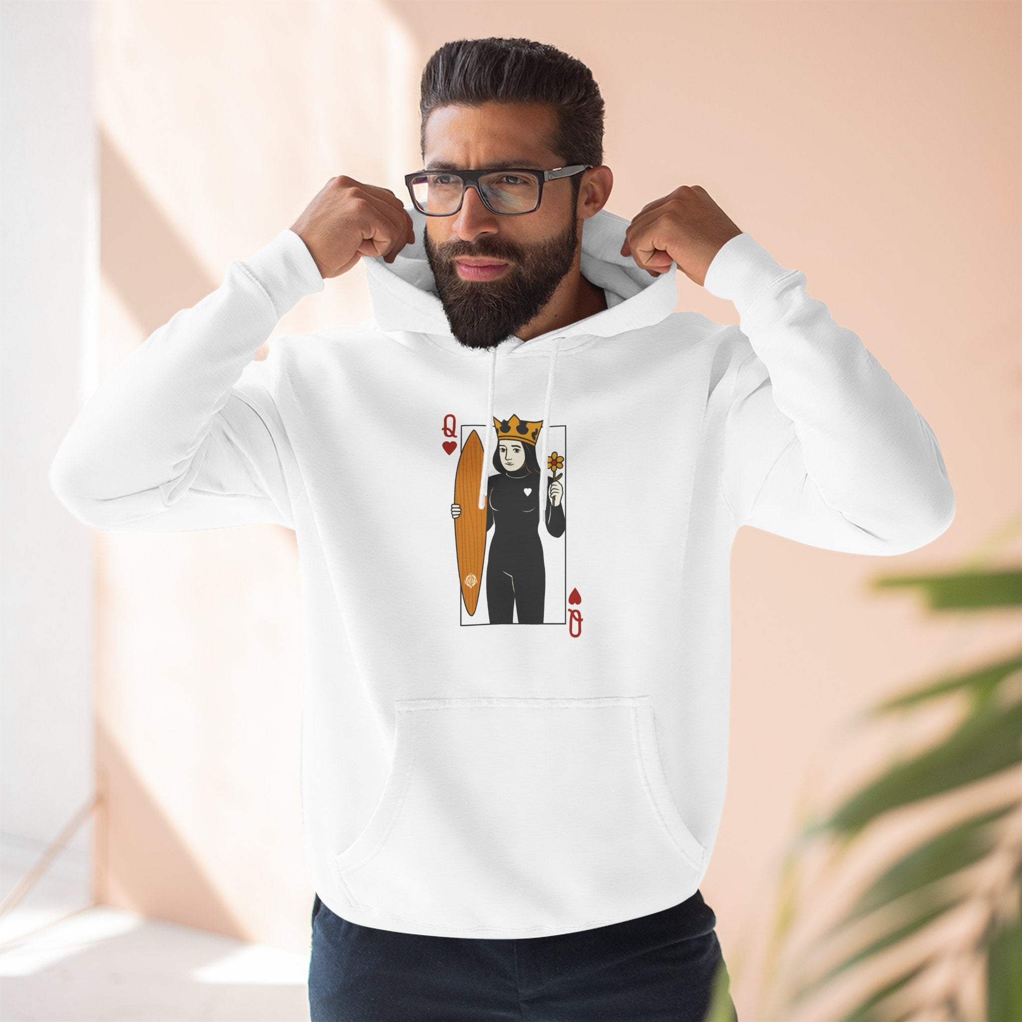 Queen of Hearts Surfer Unisex - Pull-Over Cotton Blend Fleece Hoodie