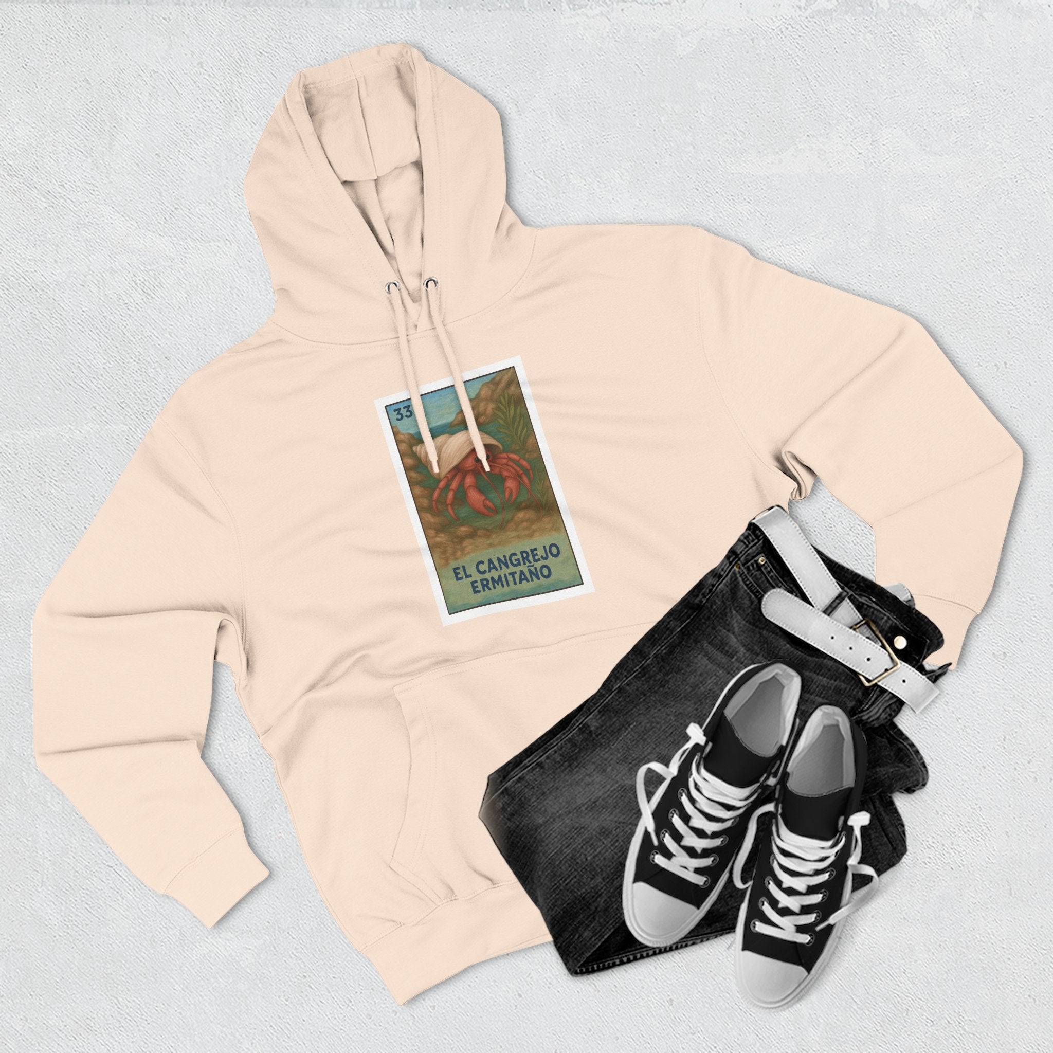 Hermit Crab Lotería Unisex - Pull-Over Cotton Blend Fleece Hoodie (El Cangrejo Ermitaño)