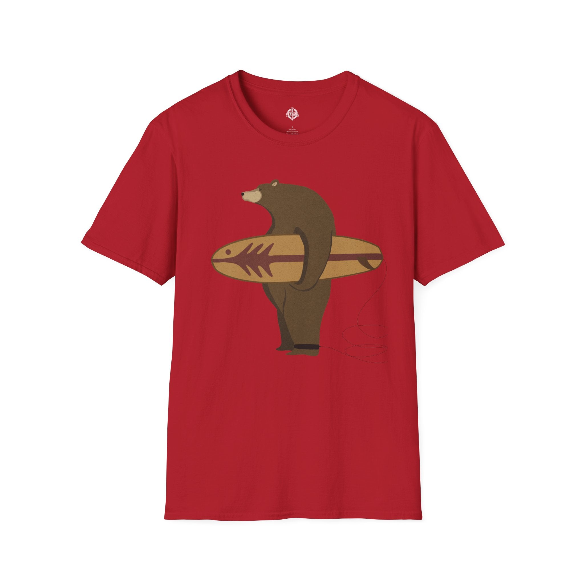 Surfing Grizzly Bear by Fabian Lavater Unisex - Soft Style U.S. Cotton T-Shirt