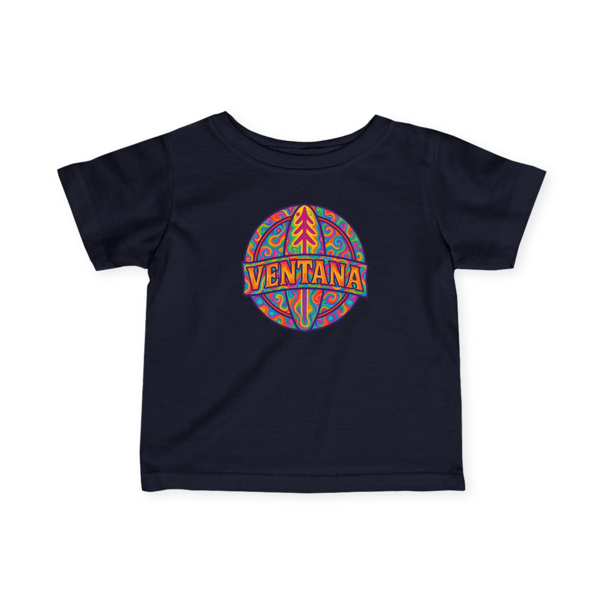 Black t-shirt with colorful &
