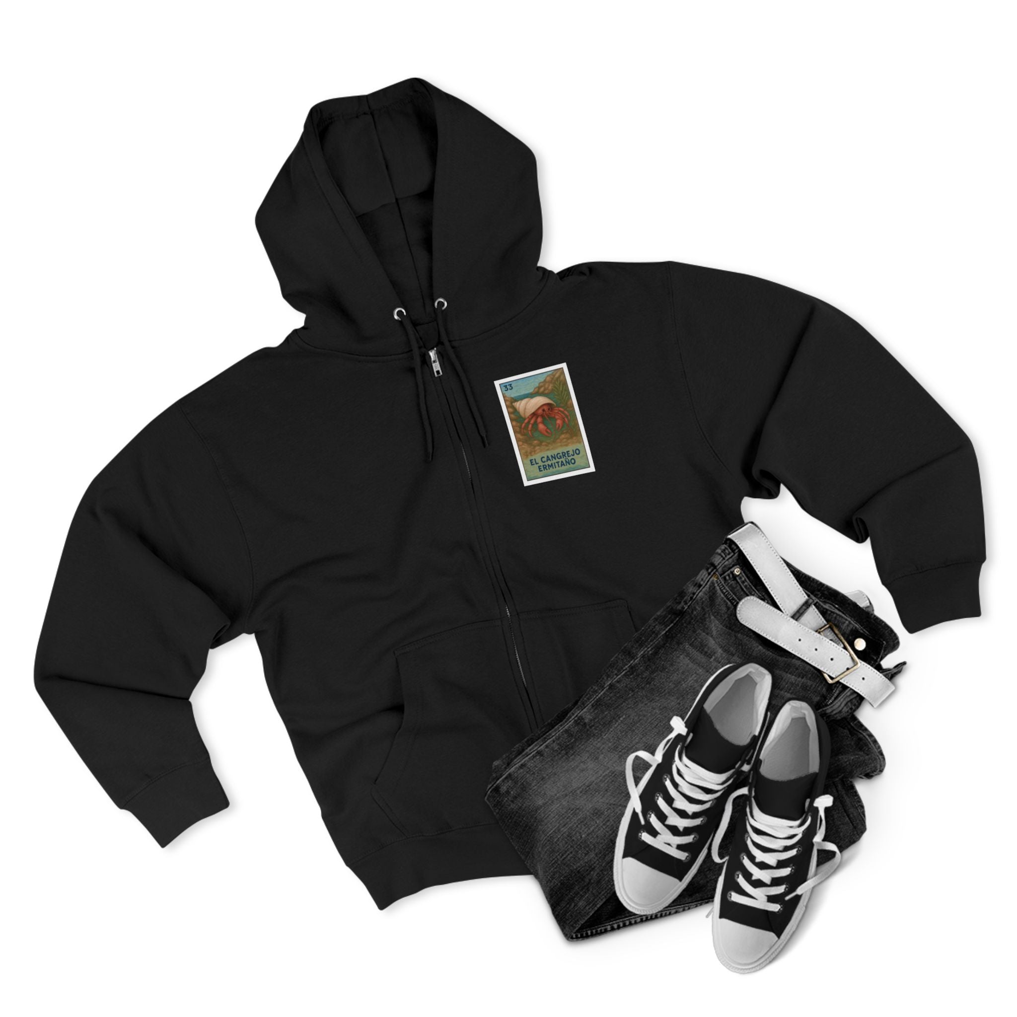 Hermit Crab Lotería Unisex - Zip Cotton Blend Fleece Hoodie (El Cangrejo Ermitaño)