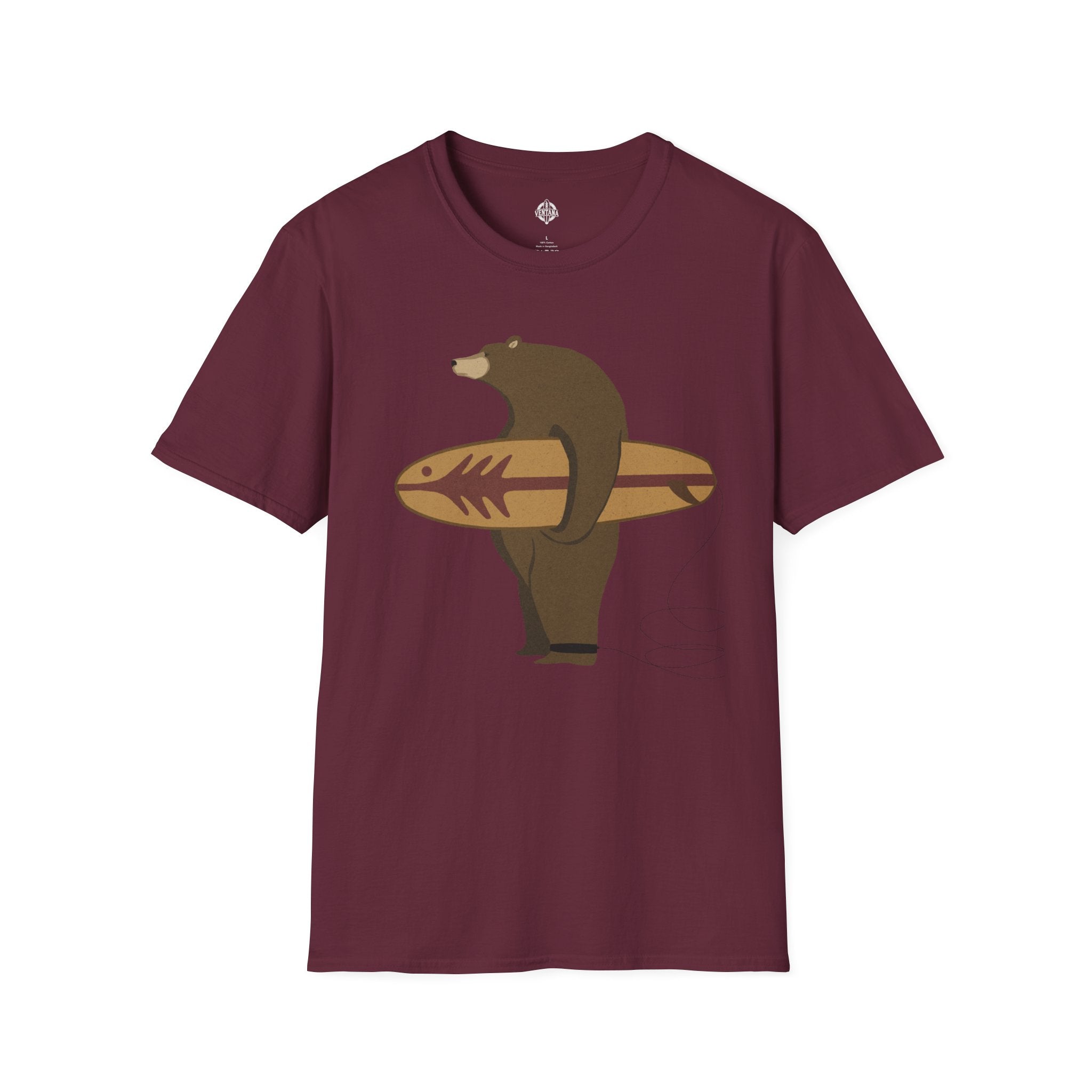 Surfing Grizzly Bear by Fabian Lavater Unisex - Soft Style U.S. Cotton T-Shirt
