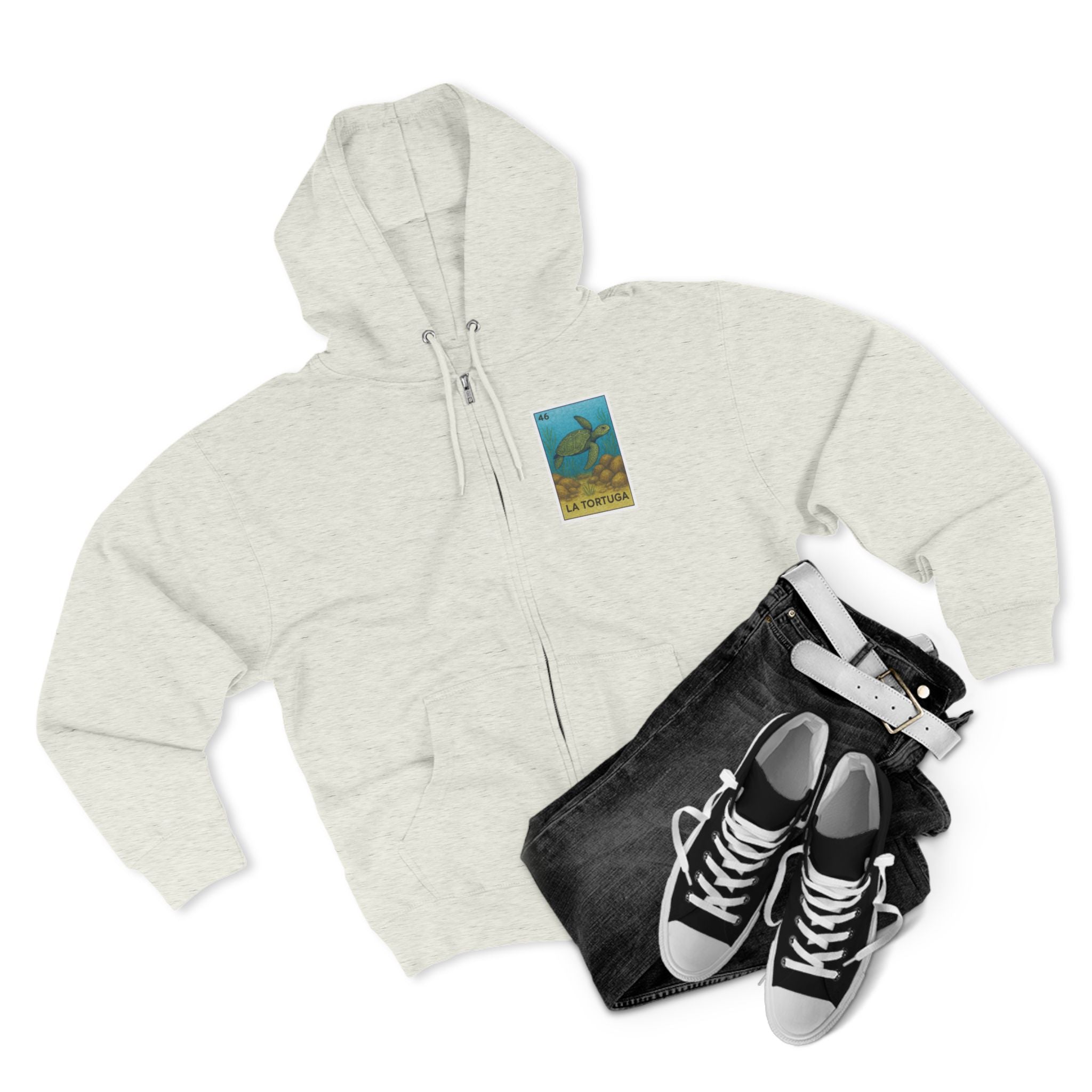 Turtle Lotería Unisex - Zip Cotton Blend Fleece Hoodie (La Tortuga)