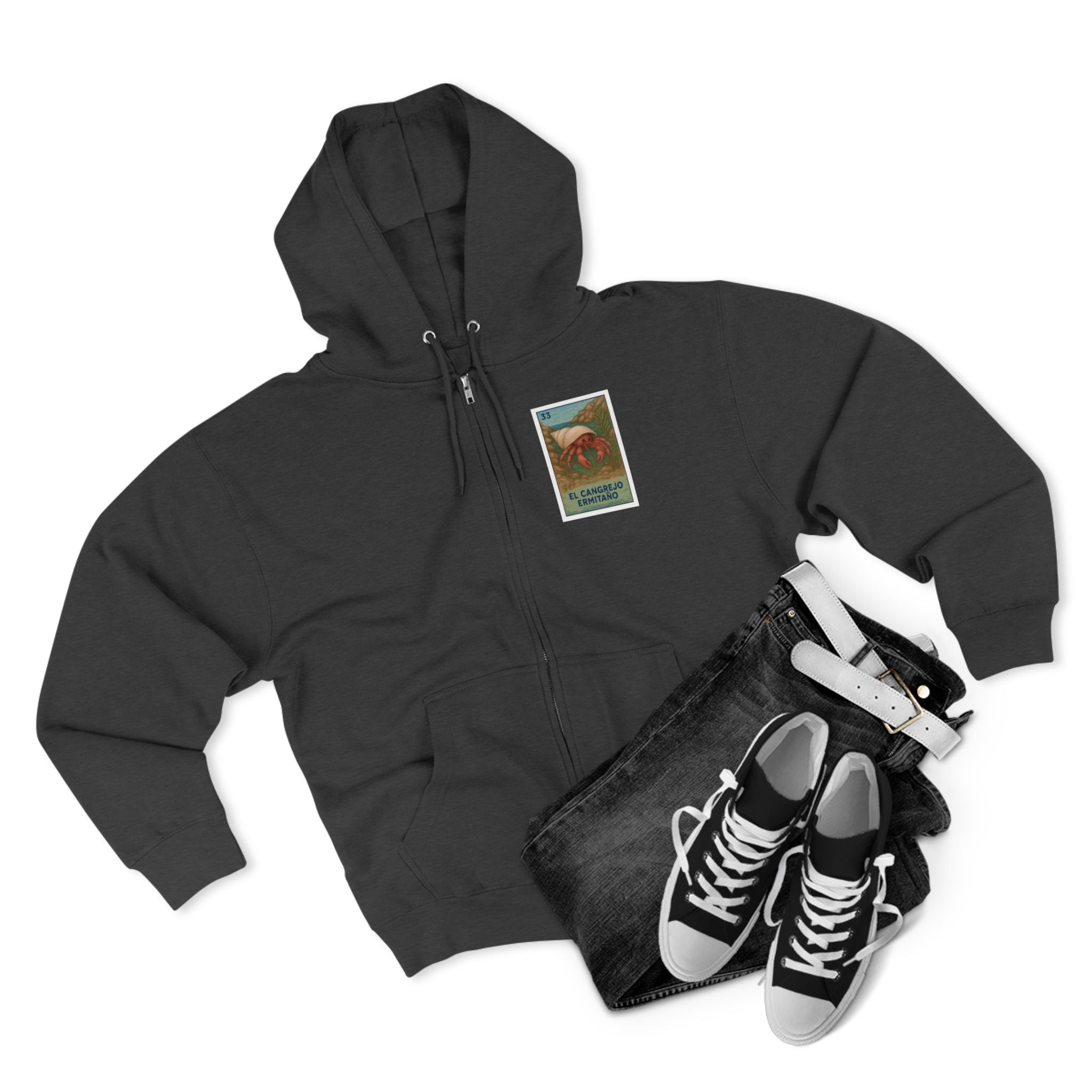 Hermit Crab Lotería Unisex - Zip Cotton Blend Fleece Hoodie (El Cangrejo Ermitaño)