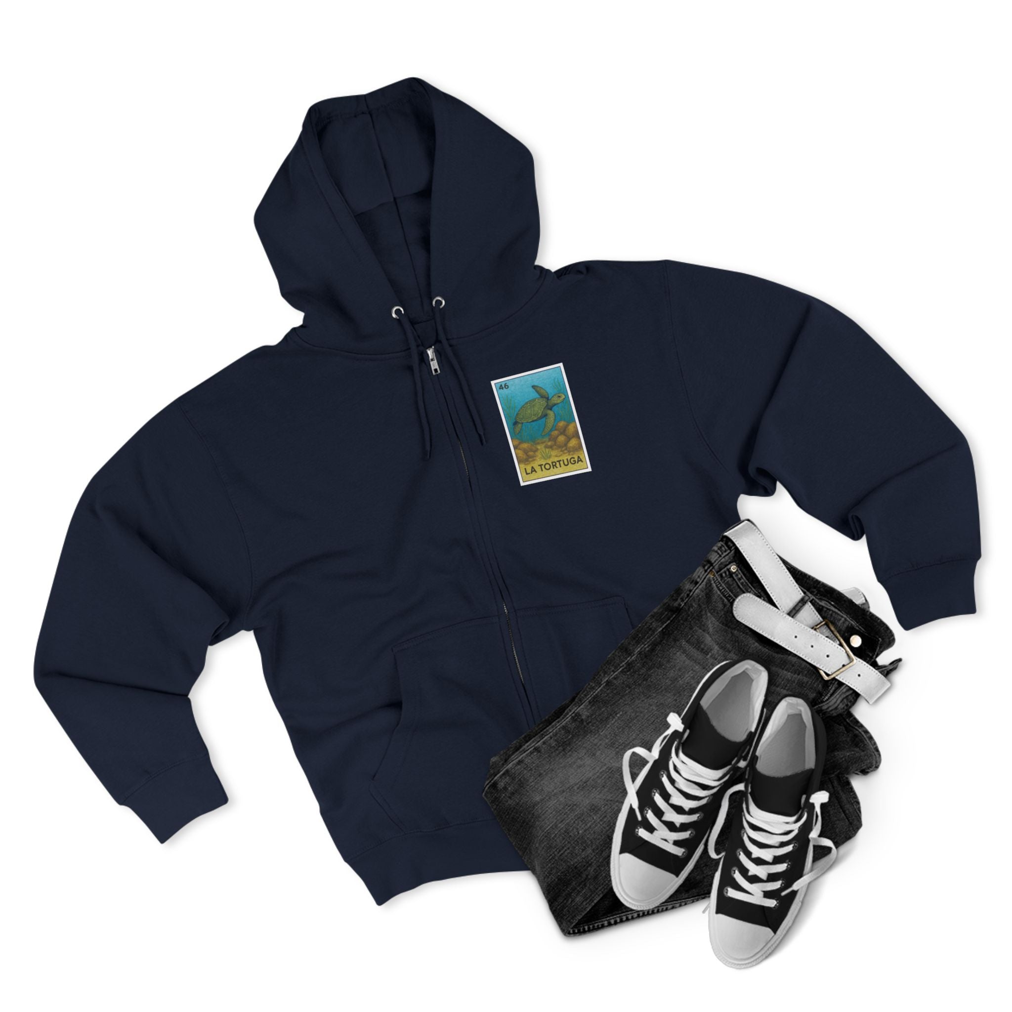 Turtle Lotería Unisex - Zip Cotton Blend Fleece Hoodie (La Tortuga)