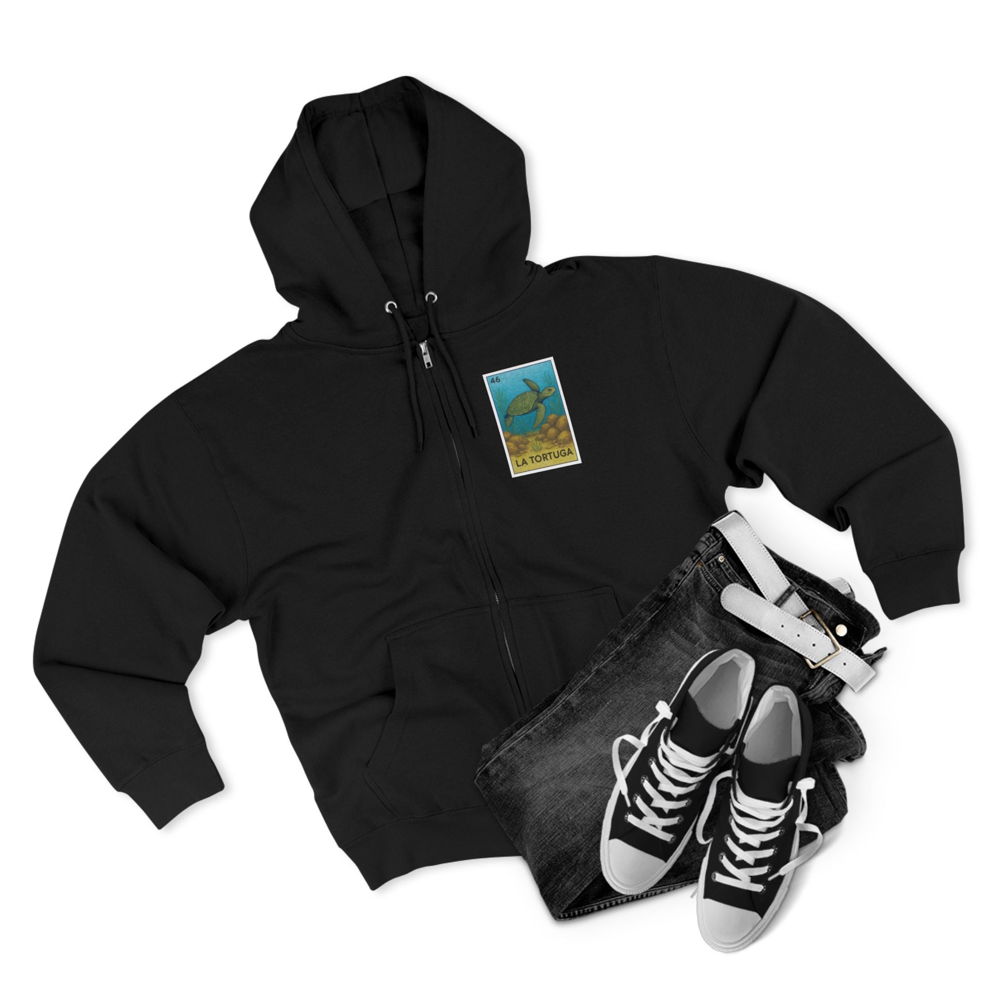 Turtle Lotería Unisex - Zip Cotton Blend Fleece Hoodie (La Tortuga)