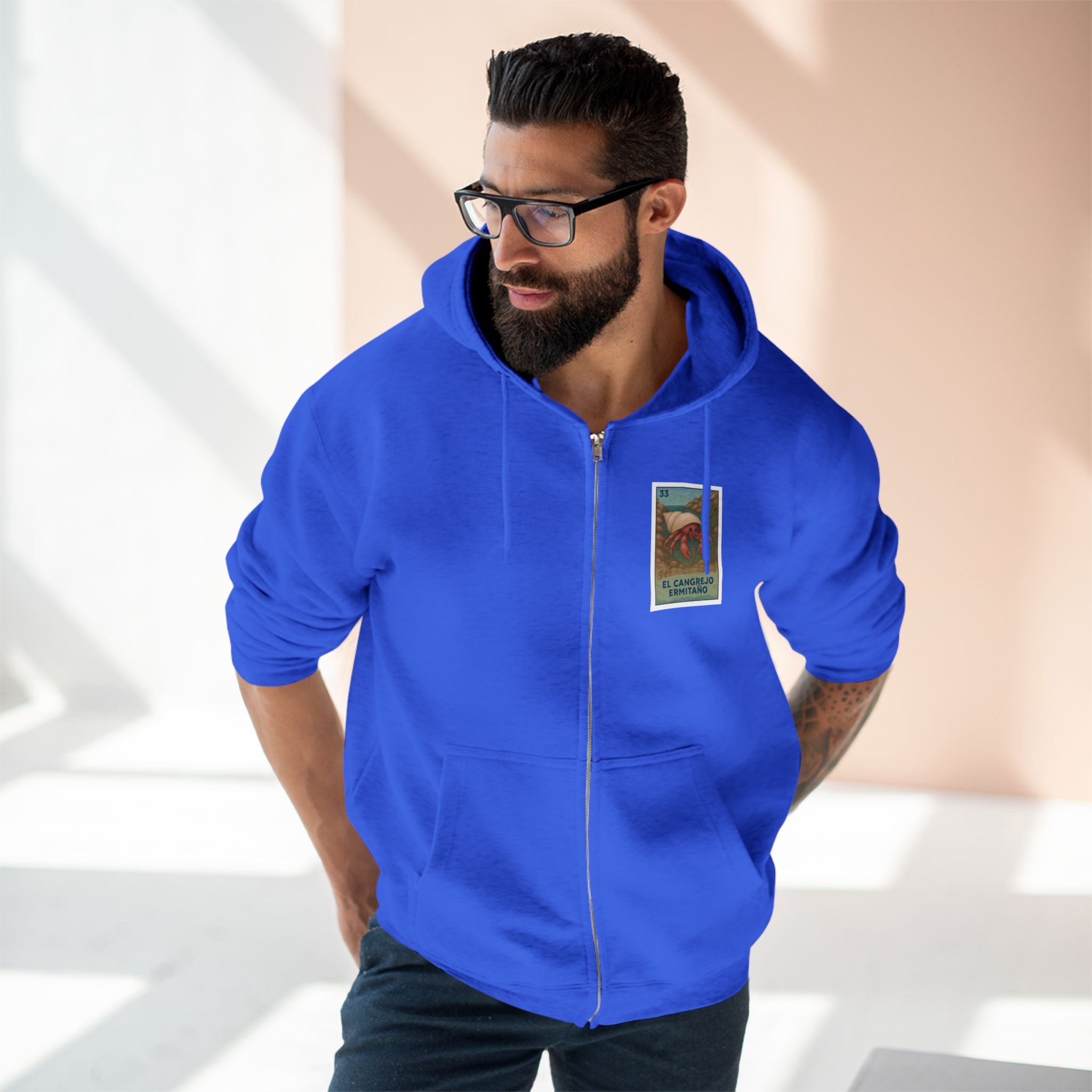 Hermit Crab Lotería Unisex - Zip Cotton Blend Fleece Hoodie (El Cangrejo Ermitaño)