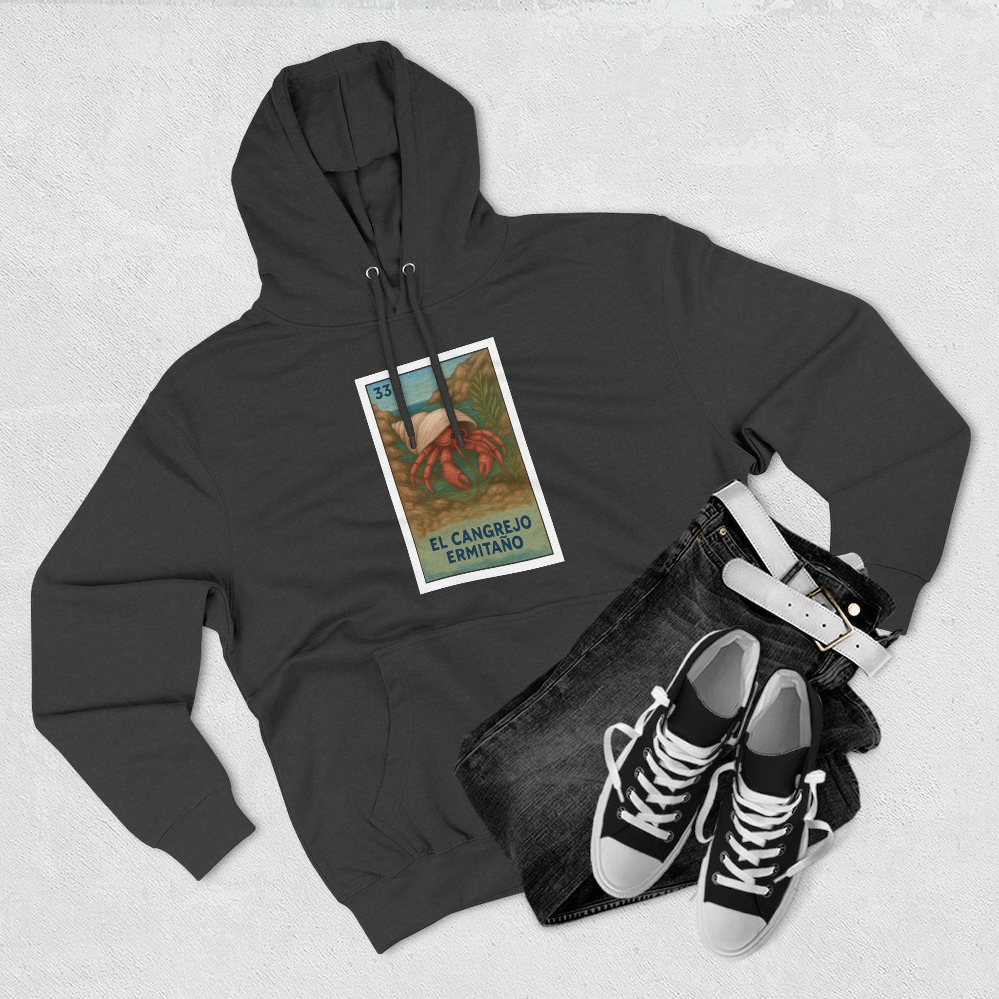 Hermit Crab Lotería Unisex - Pull-Over Cotton Blend Fleece Hoodie (El Cangrejo Ermitaño)