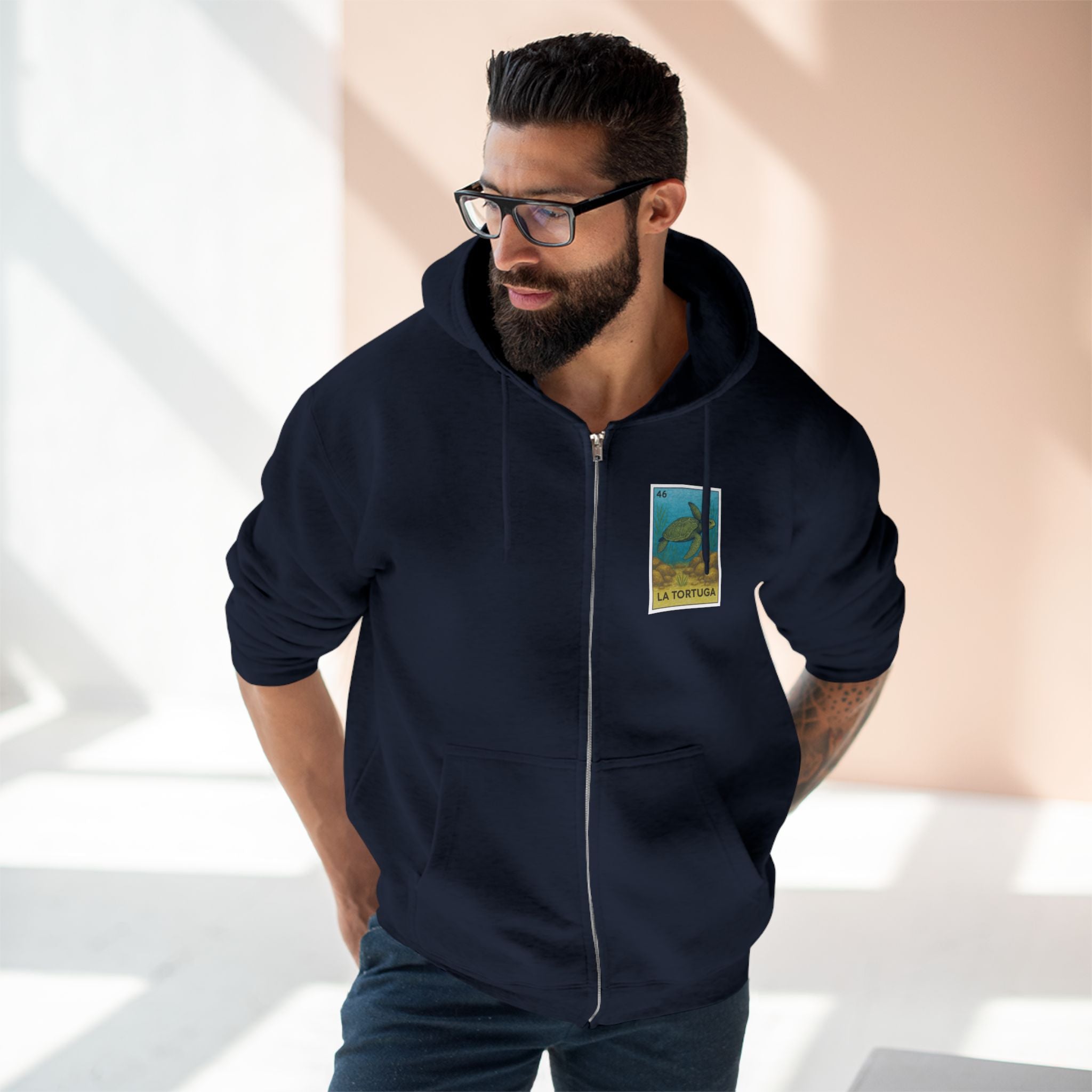 Turtle Lotería Unisex - Zip Cotton Blend Fleece Hoodie (La Tortuga)