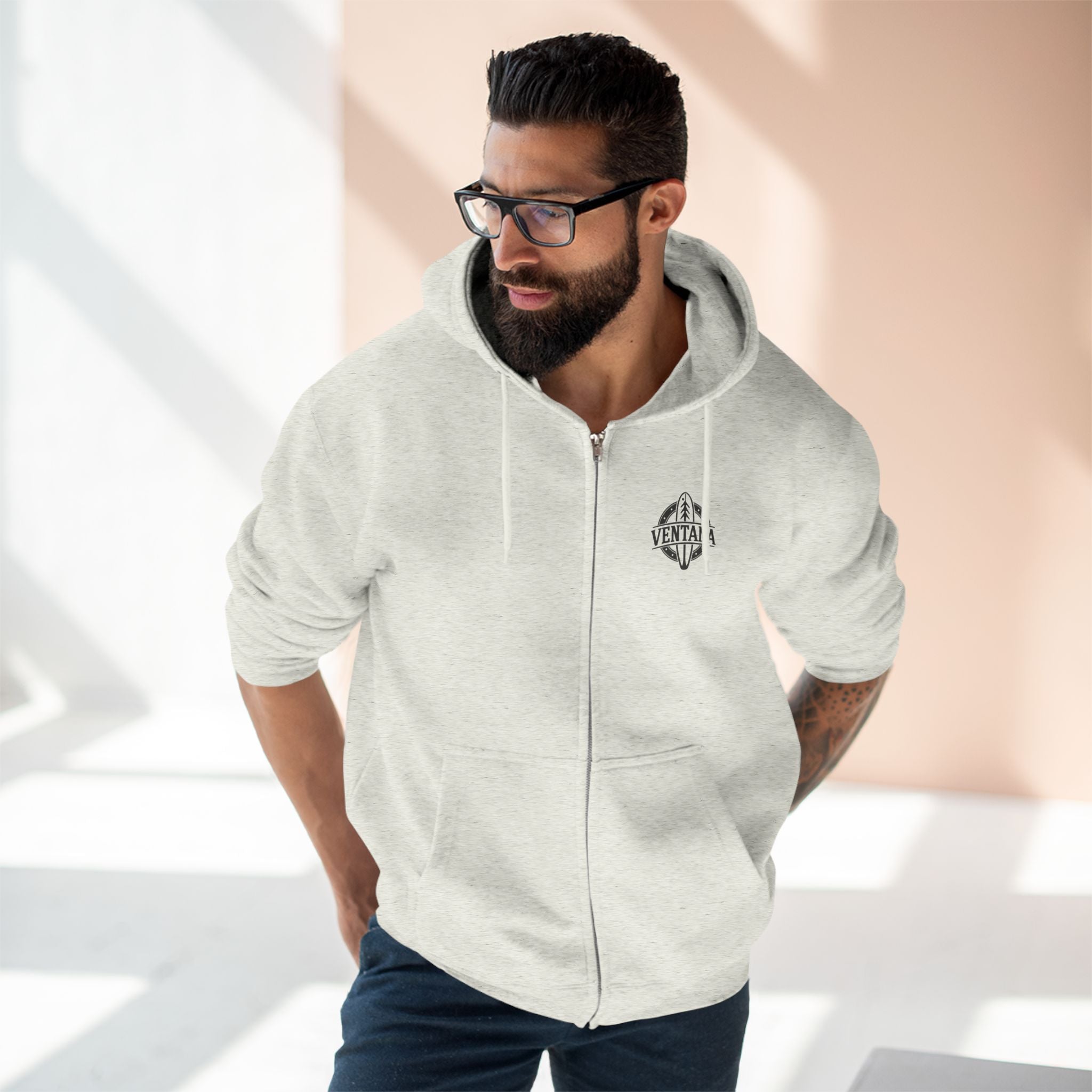 Ventana Monterey Bay by Thiago Bianchini Unisex - Zip Cotton Blend Fleece Hoodie