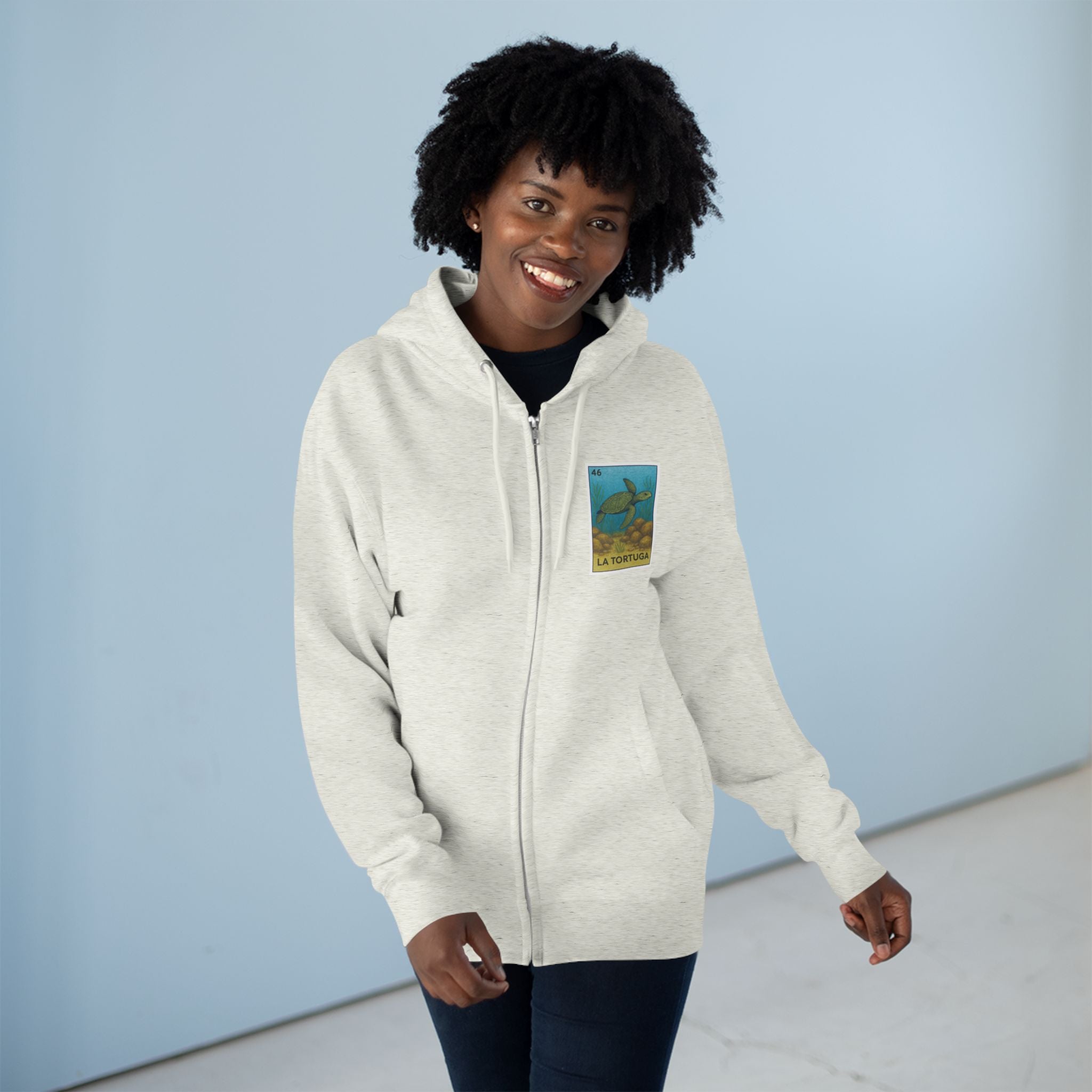 Turtle Lotería Unisex - Zip Cotton Blend Fleece Hoodie (La Tortuga)