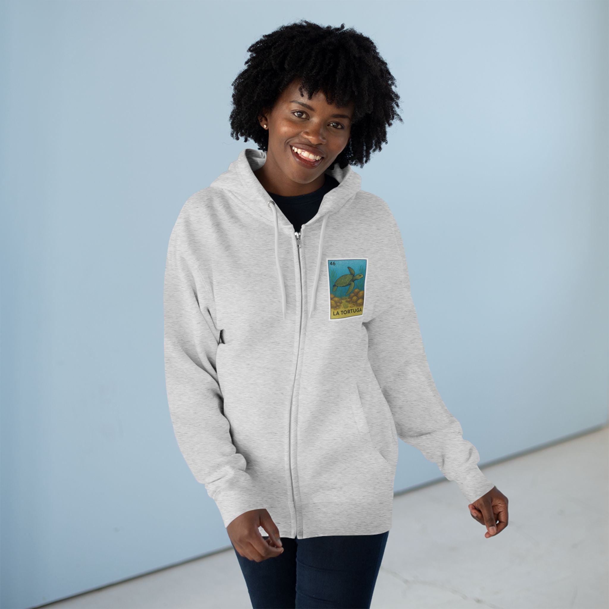 Turtle Lotería Unisex - Zip Cotton Blend Fleece Hoodie (La Tortuga)