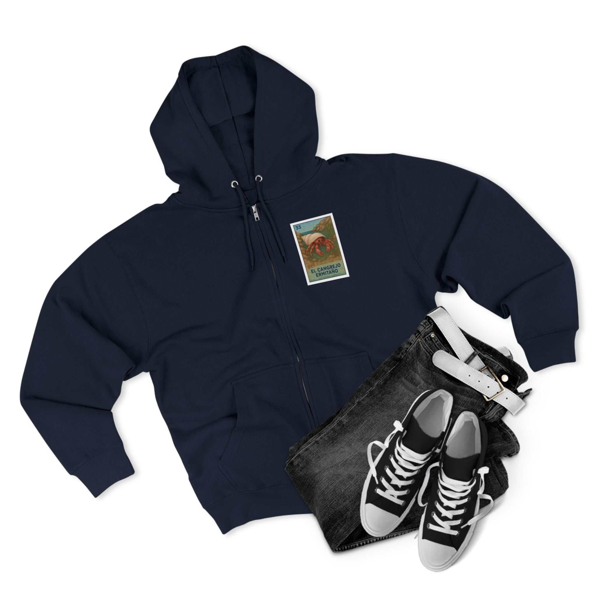 Hermit Crab Lotería Unisex - Zip Cotton Blend Fleece Hoodie (El Cangrejo Ermitaño)