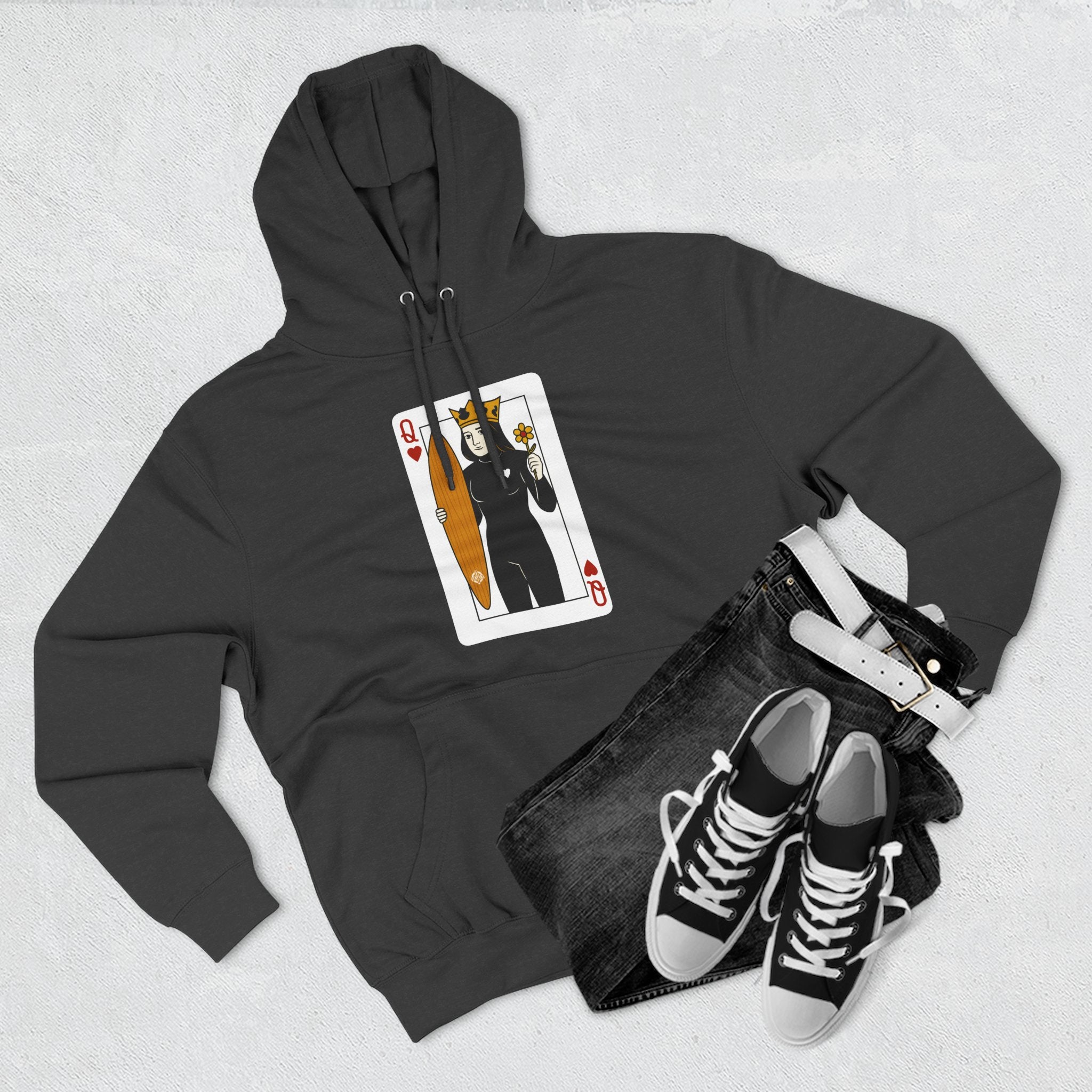 Queen of Hearts Surfer Unisex - Pull-Over Cotton Blend Fleece Hoodie