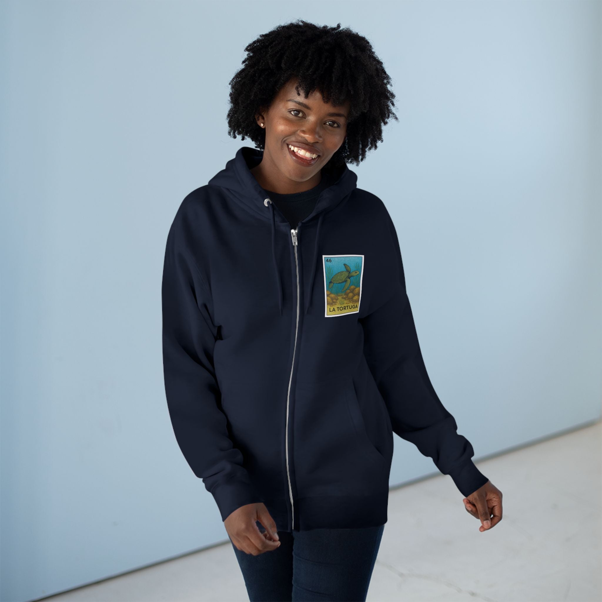 Turtle Lotería Unisex - Zip Cotton Blend Fleece Hoodie (La Tortuga)