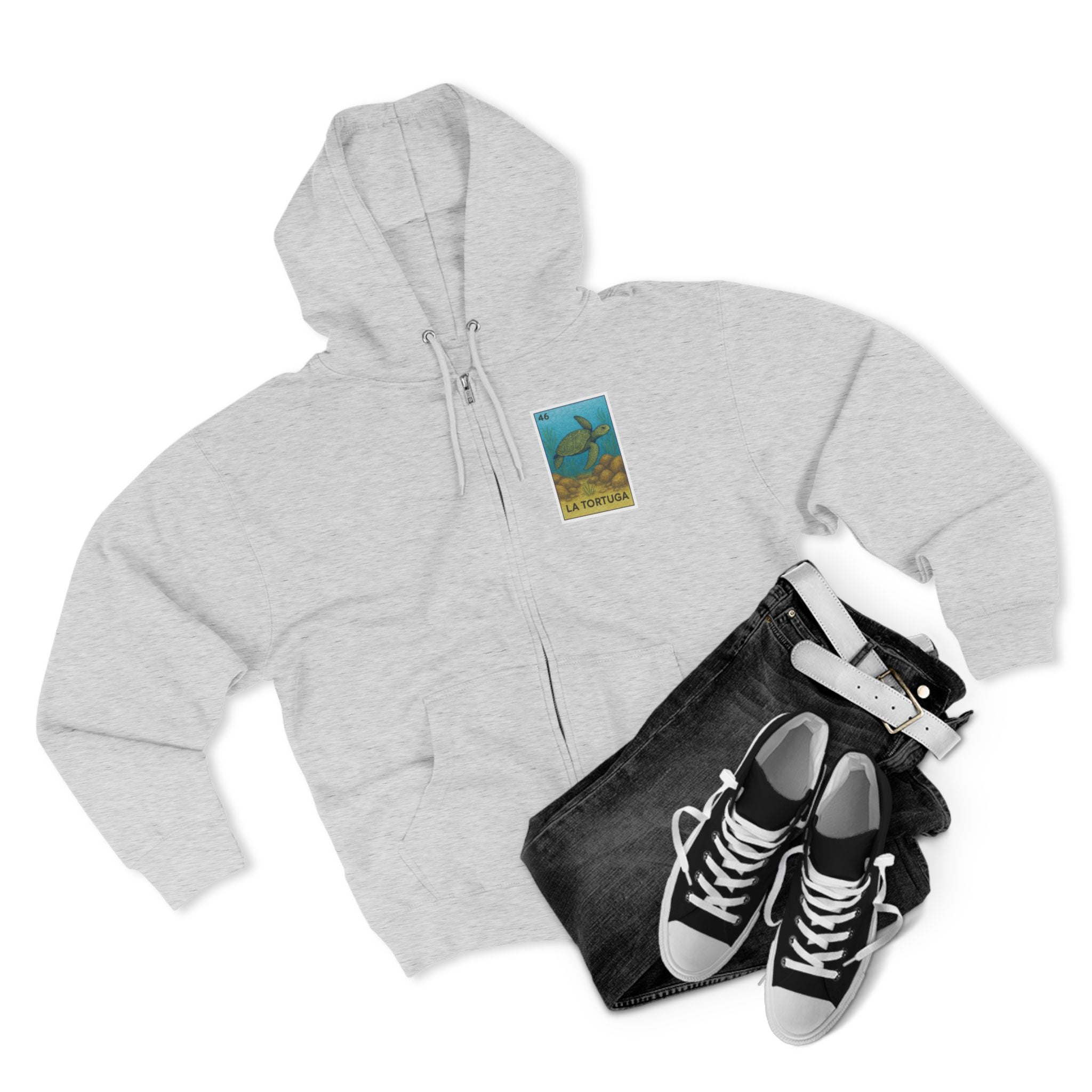 Turtle Lotería Unisex - Zip Cotton Blend Fleece Hoodie (La Tortuga)