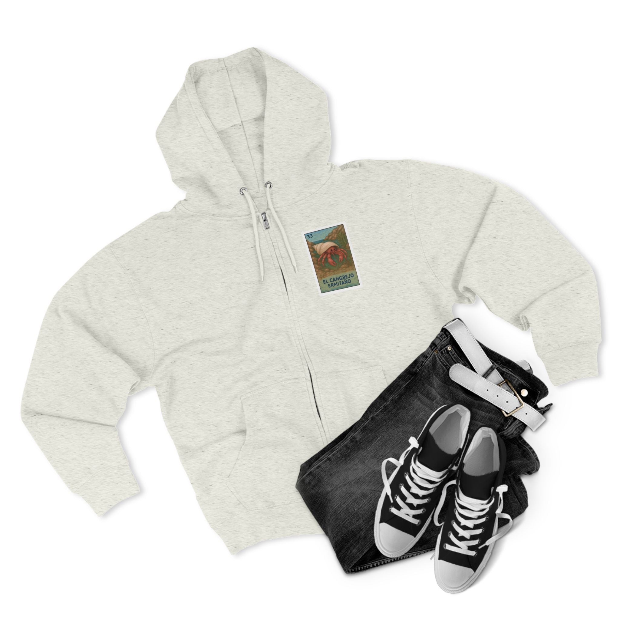 Hermit Crab Lotería Unisex - Zip Cotton Blend Fleece Hoodie (El Cangrejo Ermitaño)