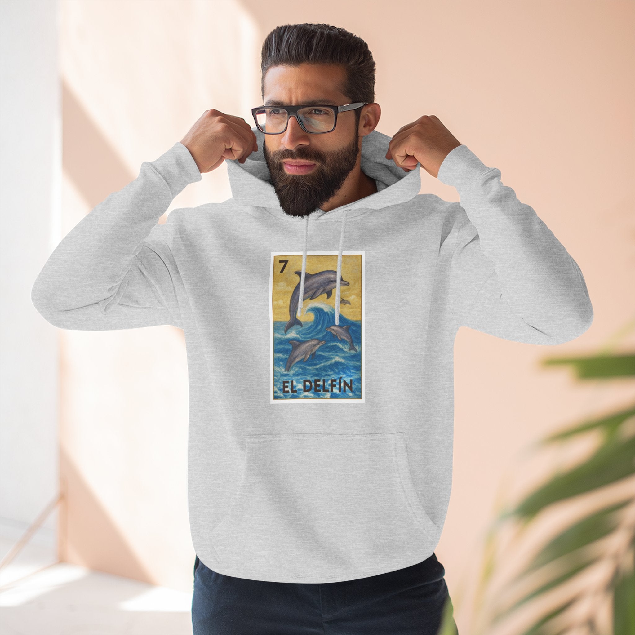 Dolphin Lotería Unisex - Pull-Over Cotton Blend Fleece Hoodie (El Delfín)