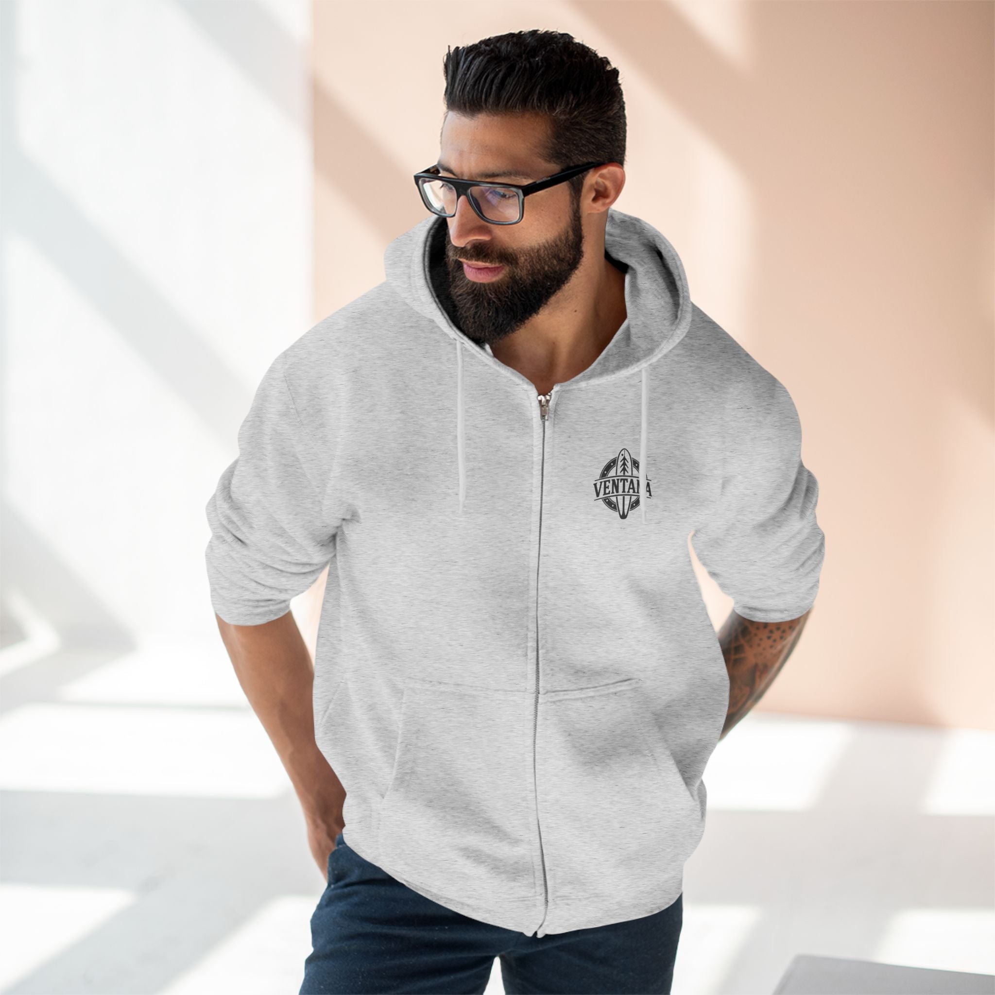Ventana Monterey Bay by Thiago Bianchini Unisex - Zip Cotton Blend Fleece Hoodie