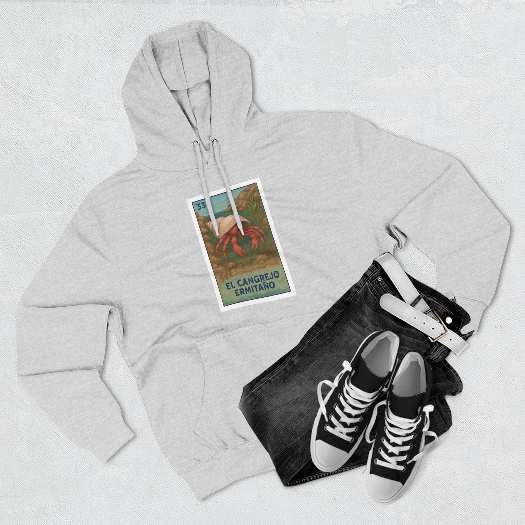 Hermit Crab Lotería Unisex - Pull-Over Cotton Blend Fleece Hoodie (El Cangrejo Ermitaño)