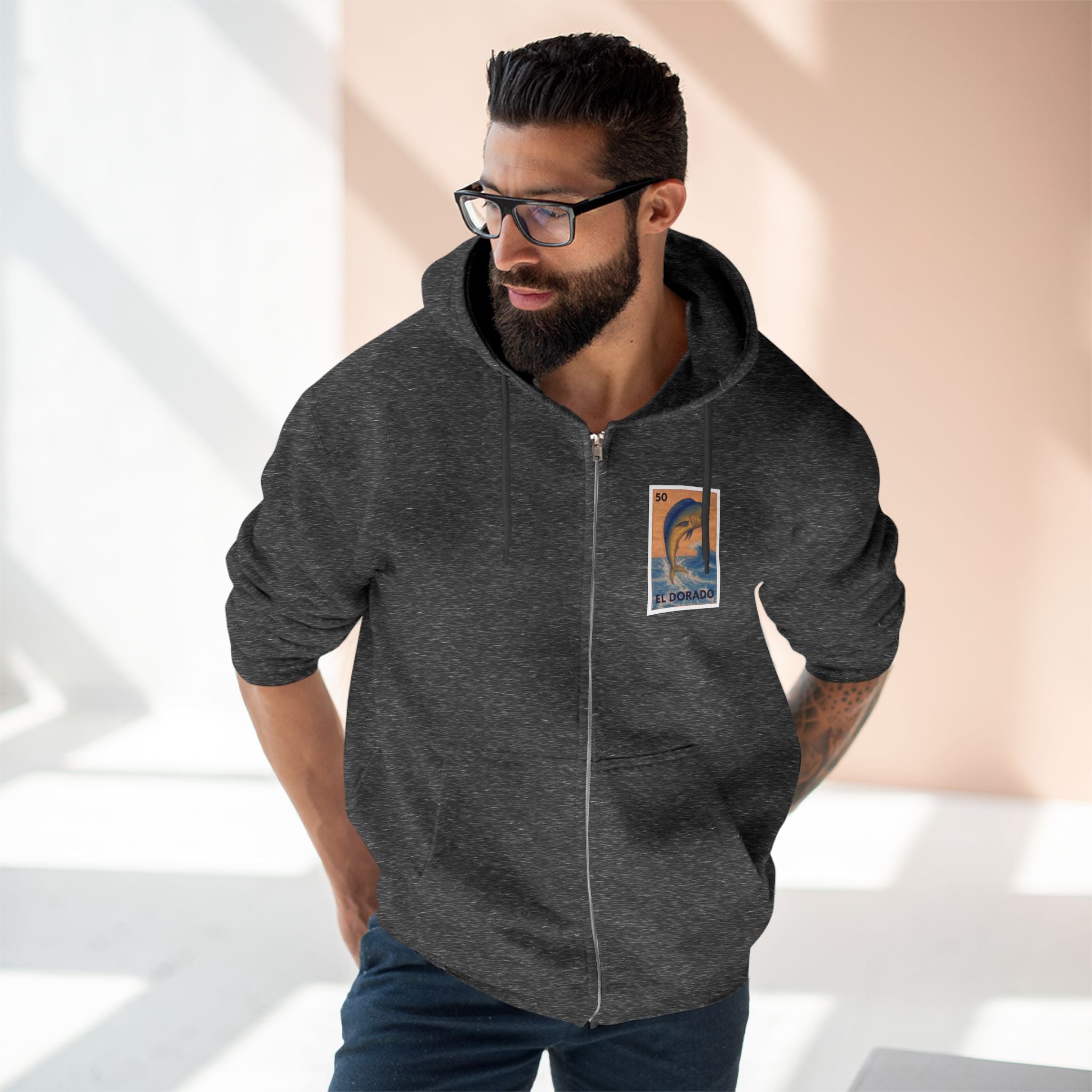 Dorado Lotería Unisex - Zip Cotton Blend Fleece Hoodie (El Dorado)