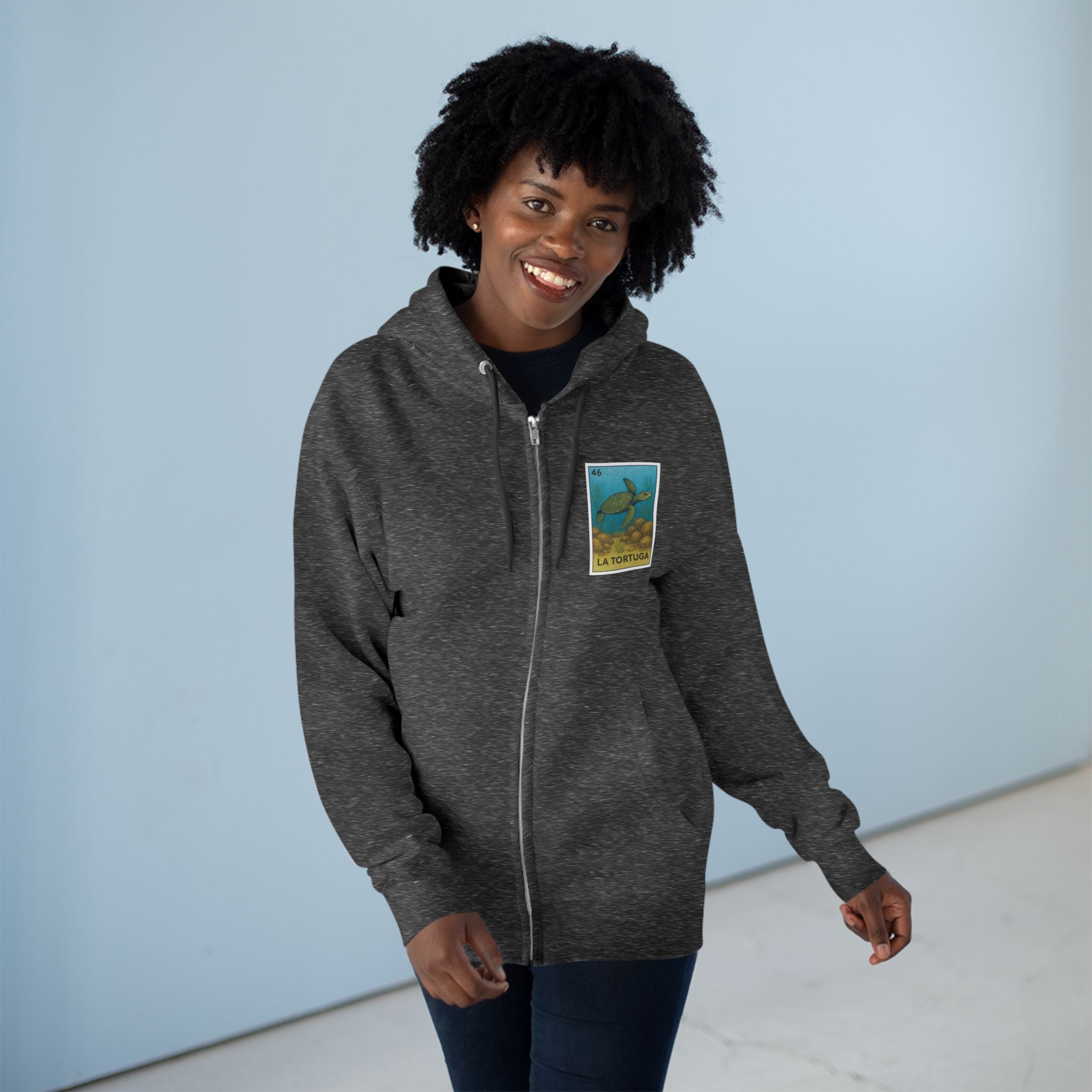 Turtle Lotería Unisex - Zip Cotton Blend Fleece Hoodie (La Tortuga)