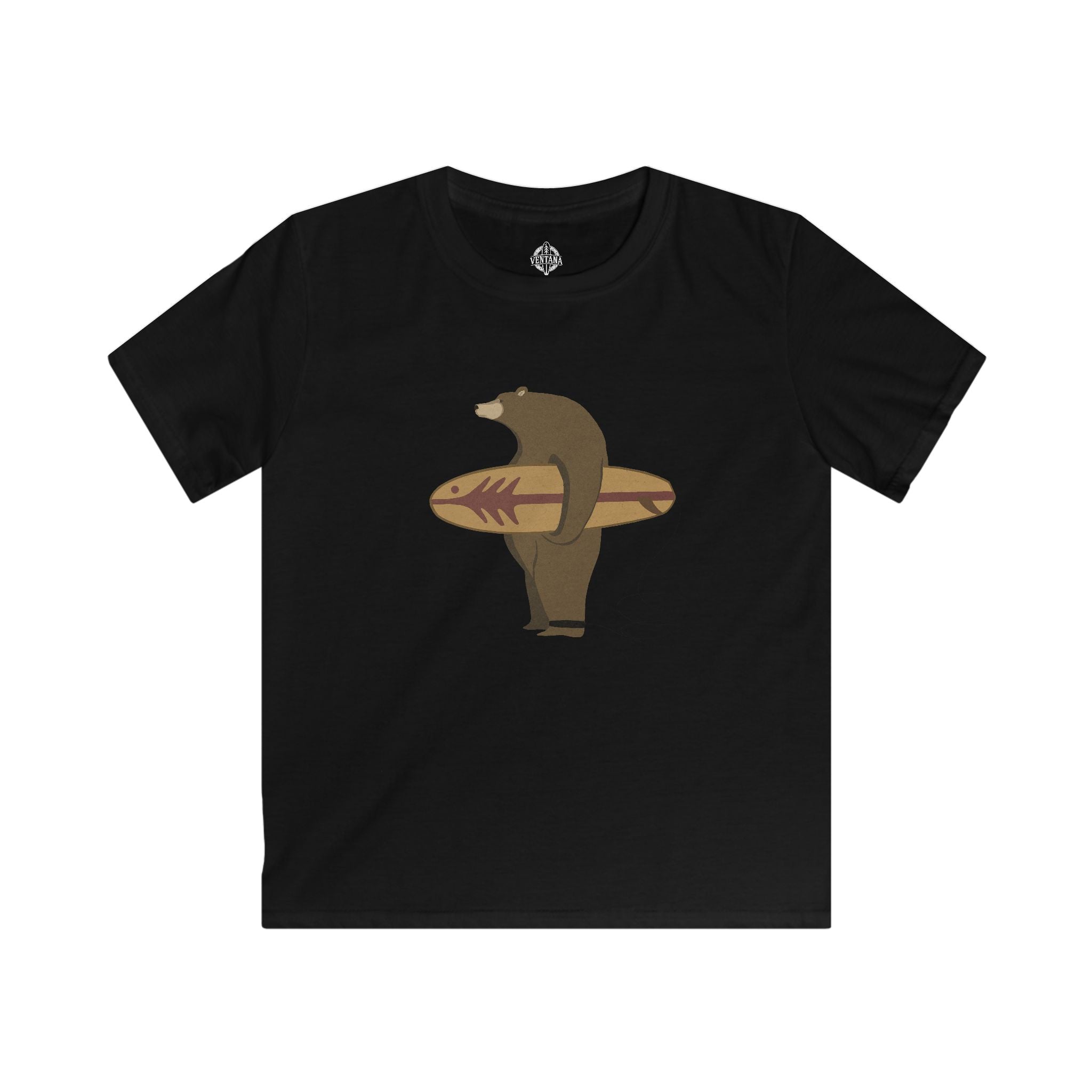 Surfing Grizzly Bear by Fabian Lavater Kids - Soft Style U.S. Cotton T-Shirt