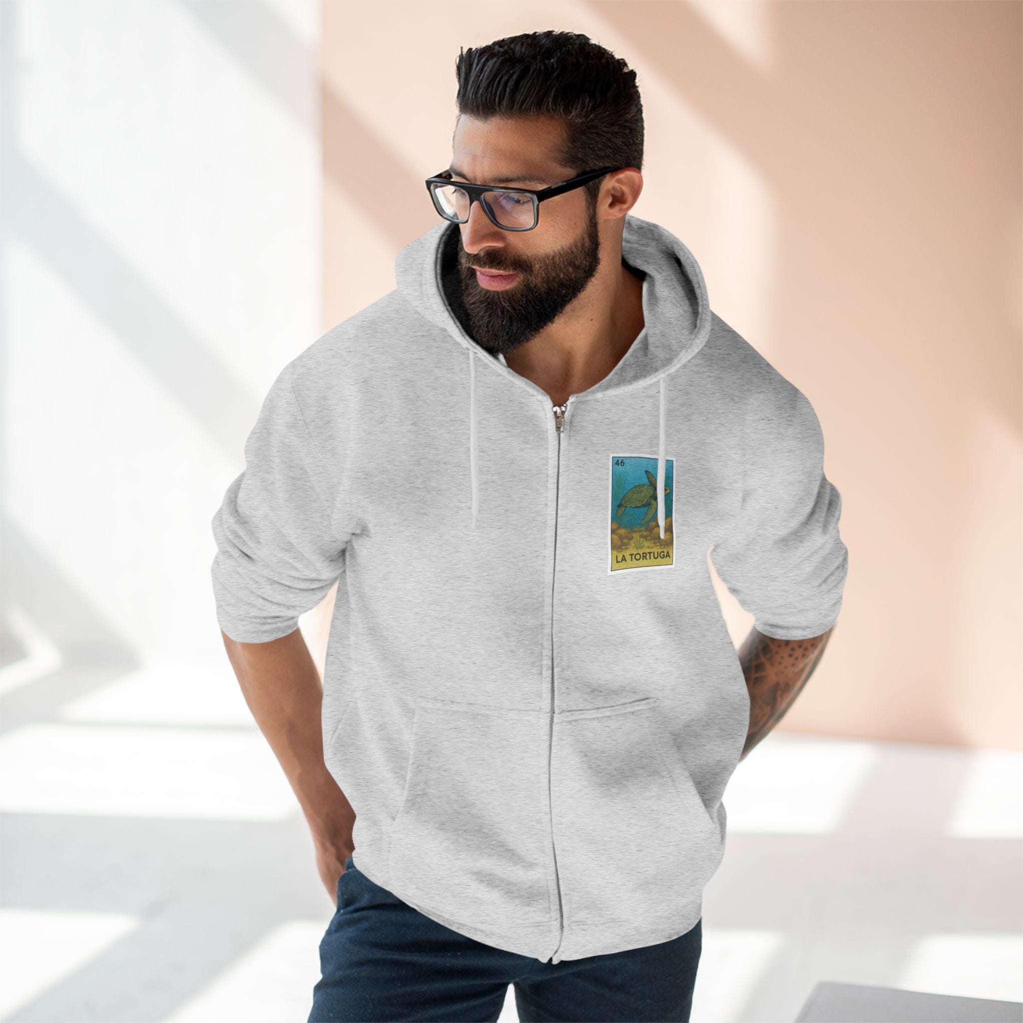 Turtle Lotería Unisex - Zip Cotton Blend Fleece Hoodie (La Tortuga)