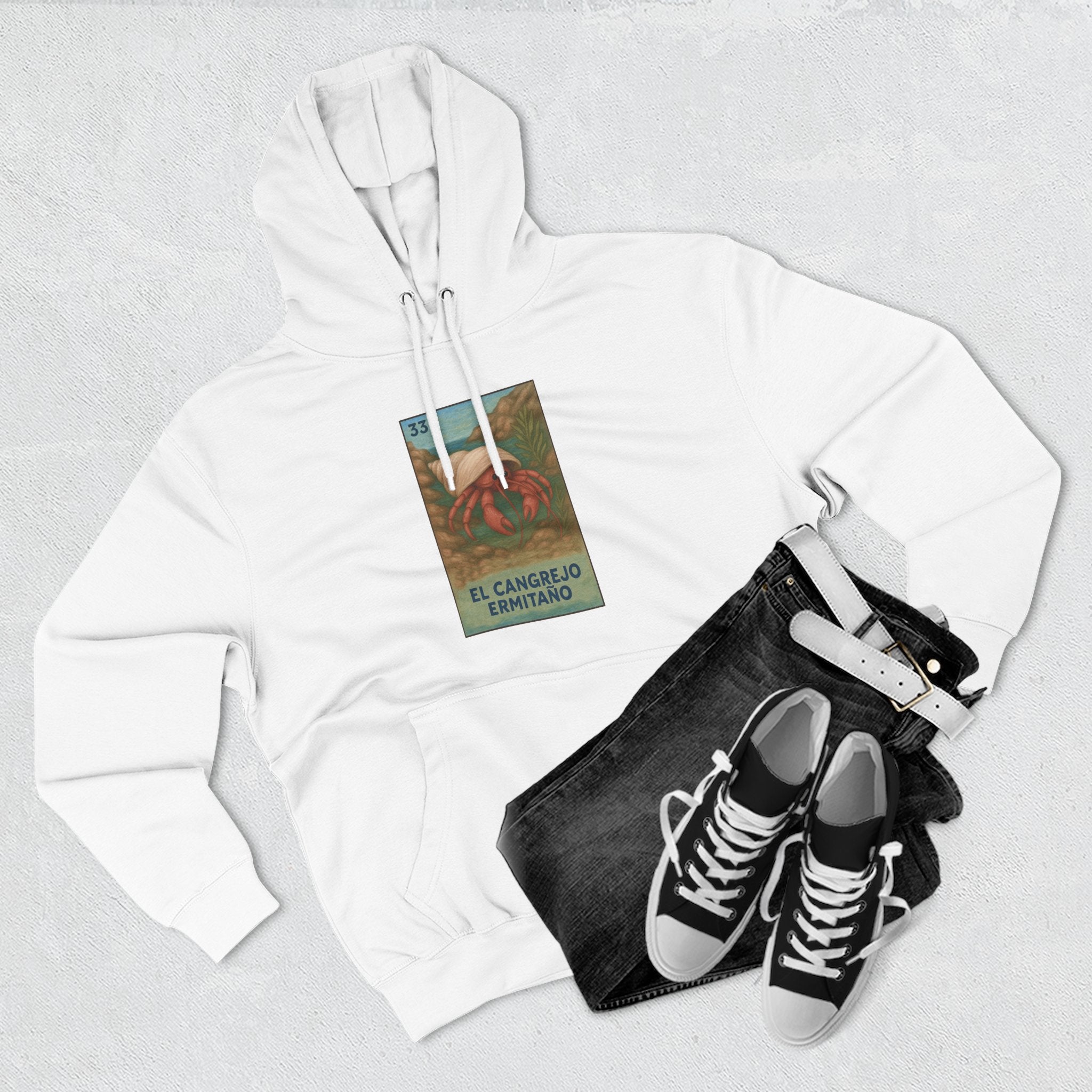 Hermit Crab Lotería Unisex - Pull-Over Cotton Blend Fleece Hoodie (El Cangrejo Ermitaño)