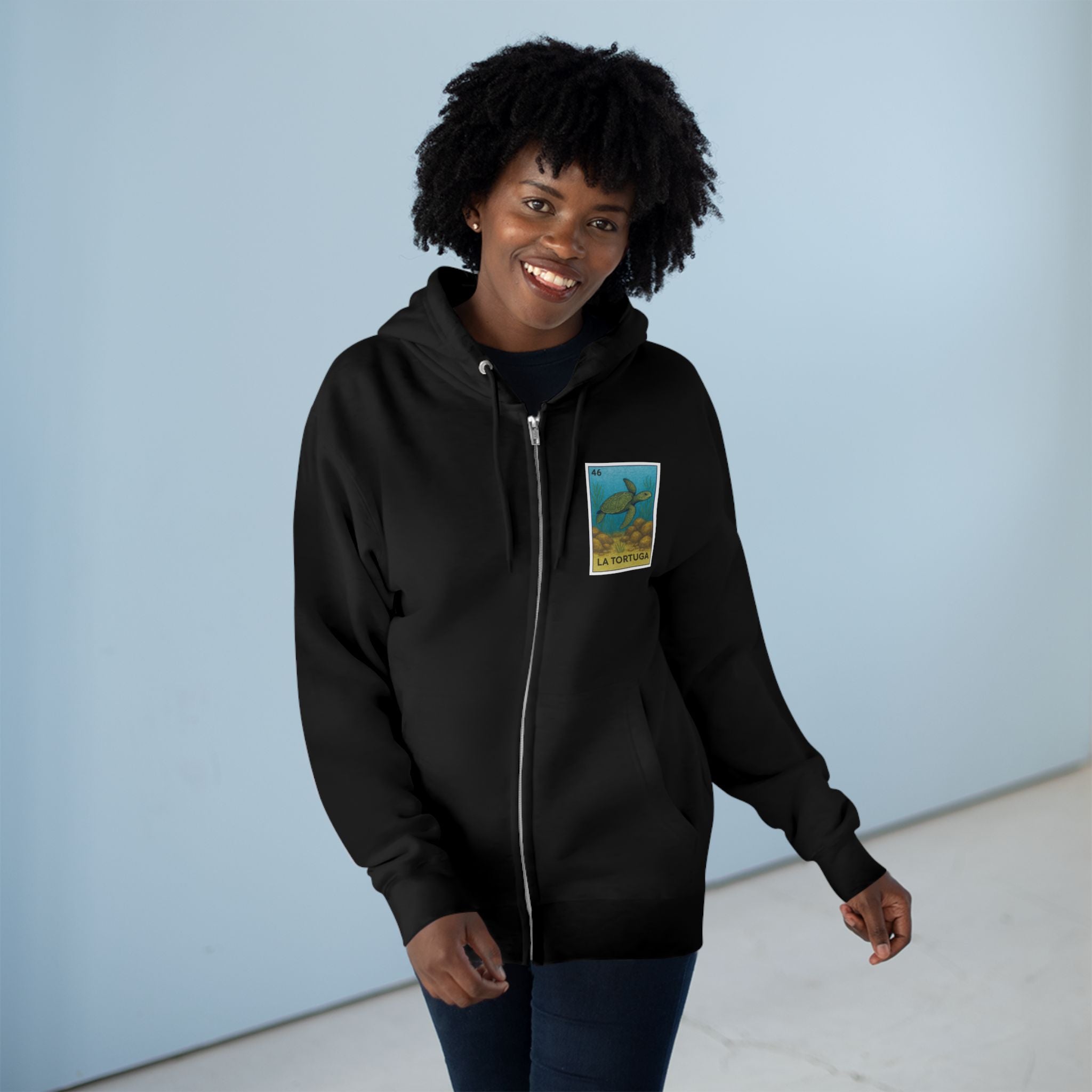 Turtle Lotería Unisex - Zip Cotton Blend Fleece Hoodie (La Tortuga)