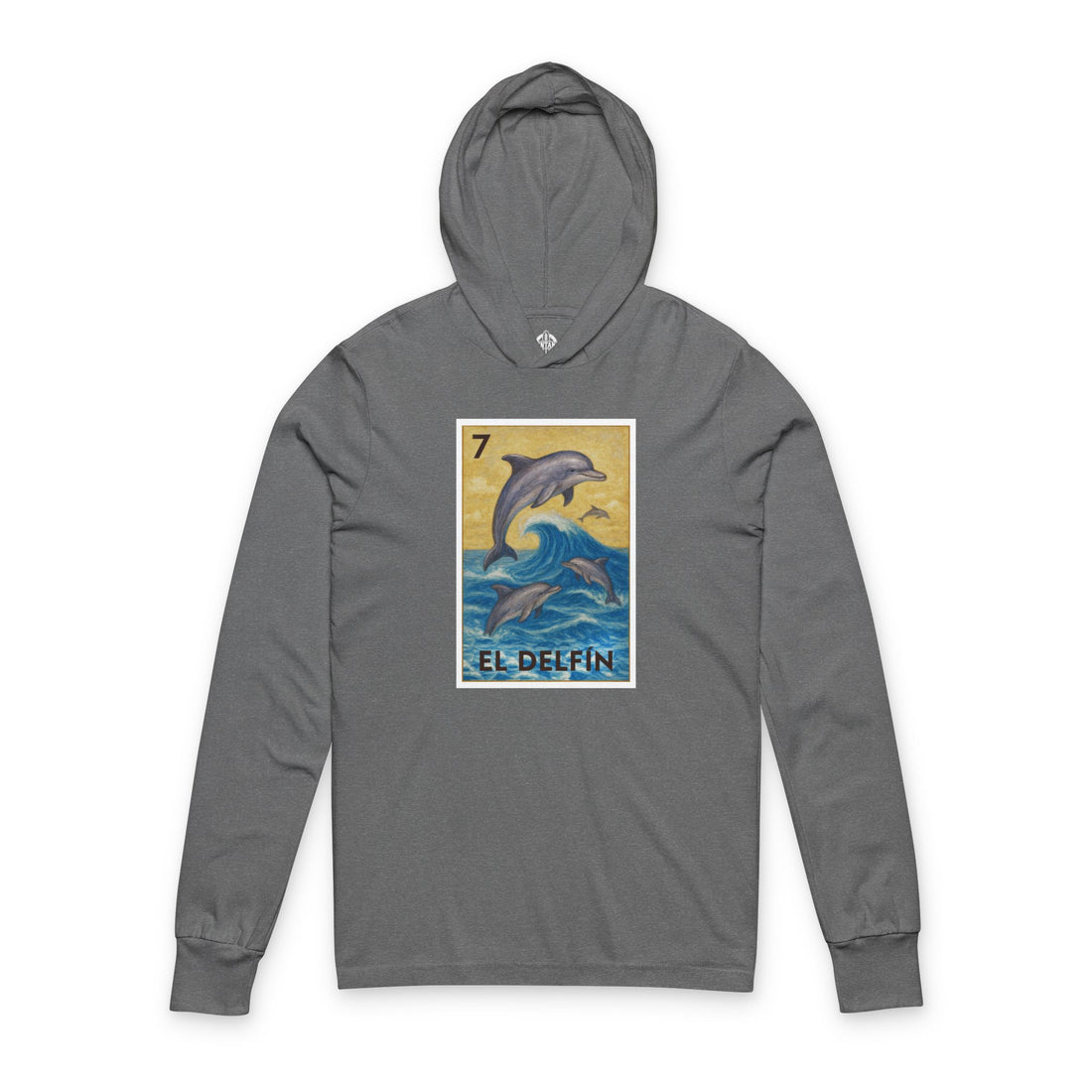 Dolphin Lotería Unisex - Cotton Hooded Long Sleeve Hooded T-Shirt (El Delfín)