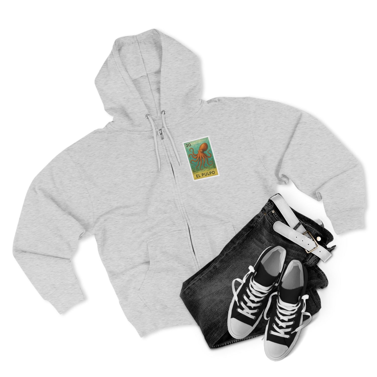 Octopus Lotería Unisex - Zip Cotton Blend Fleece Hoodie (El Pulpo)