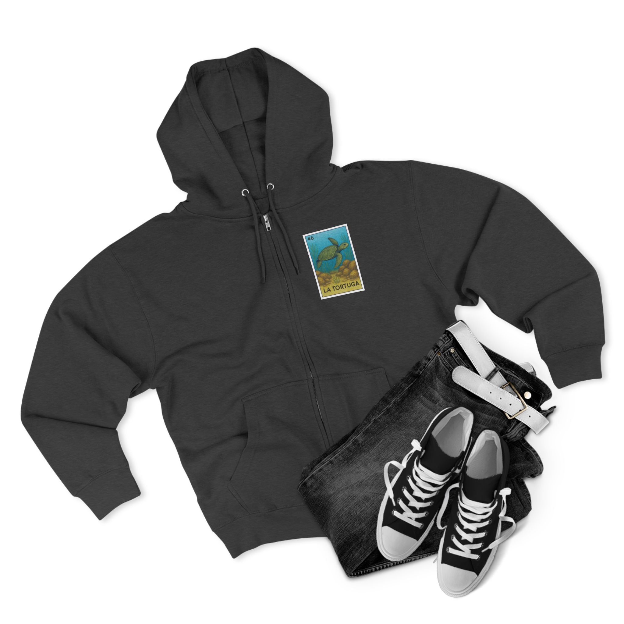 Turtle Lotería Unisex - Zip Cotton Blend Fleece Hoodie (La Tortuga)