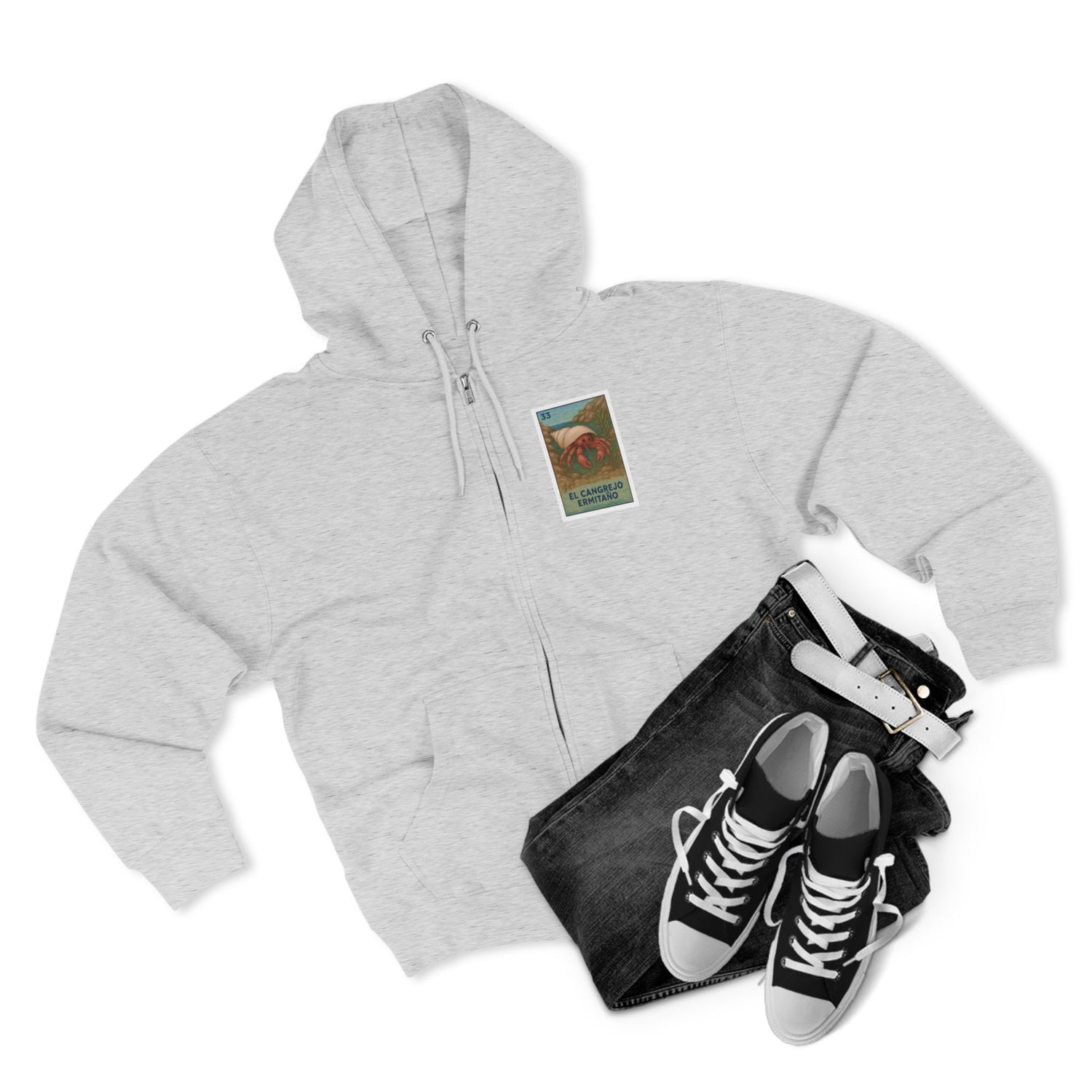 Hermit Crab Lotería Unisex - Zip Cotton Blend Fleece Hoodie (El Cangrejo Ermitaño)