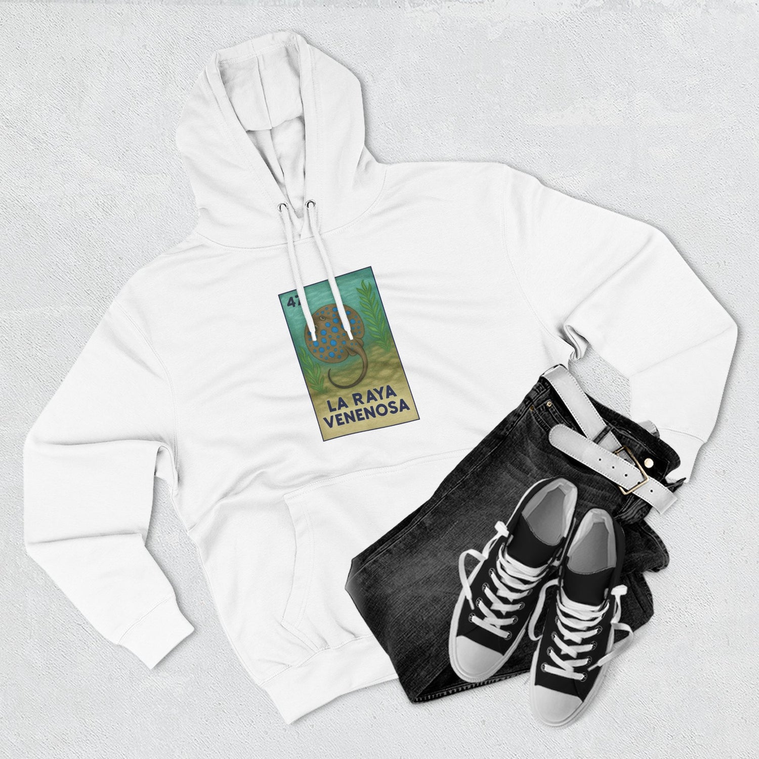 Stingray Lotería Unisex - Pull-Over Cotton Blend Fleece Hoodie (La Raya Venenosa)