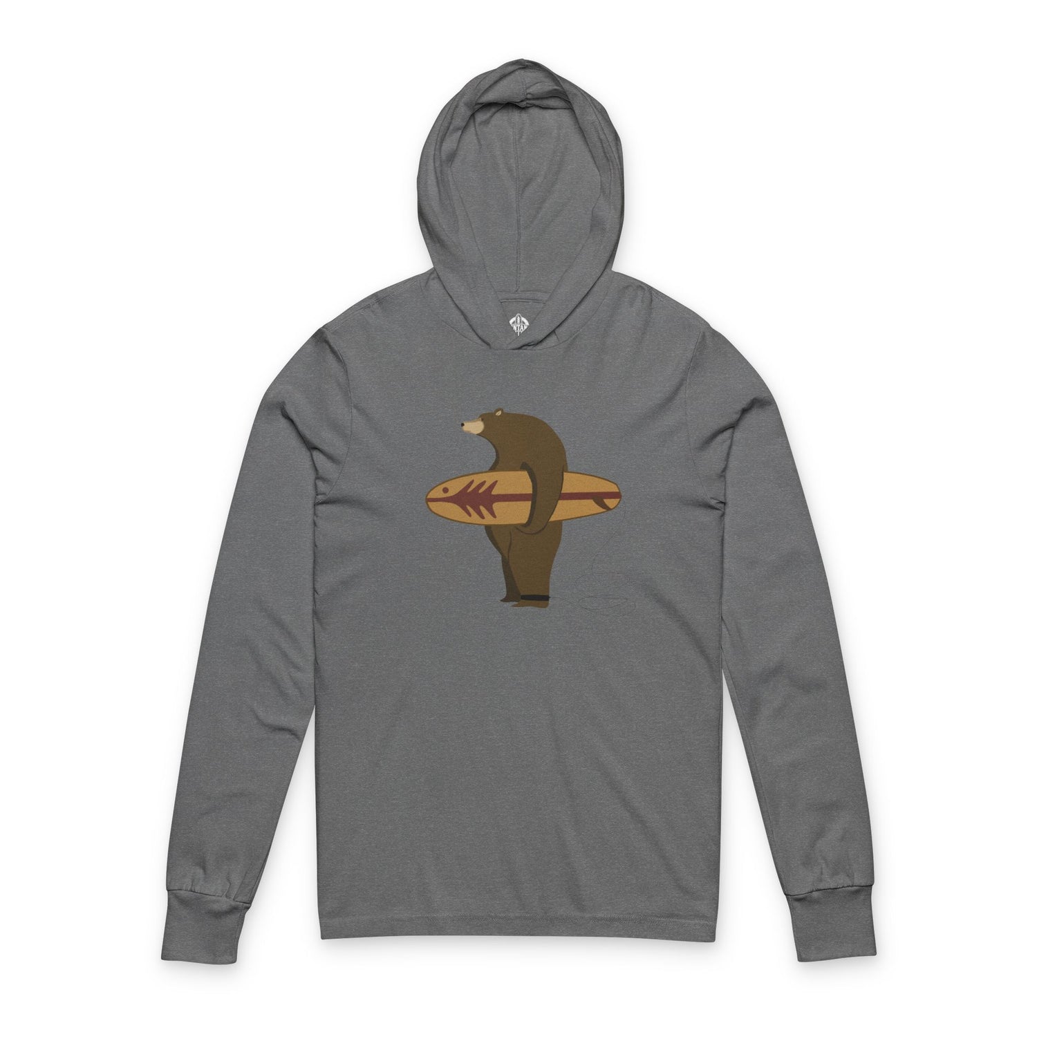 Surfing Grizzly Bear by Fabian Lavater Unisex - Cotton Hooded Long Sleeve Hooded T-Shirt