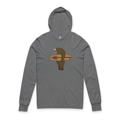 Surfing Grizzly Bear by Fabian Lavater Unisex - Cotton Hooded Long Sleeve Hooded T-Shirt