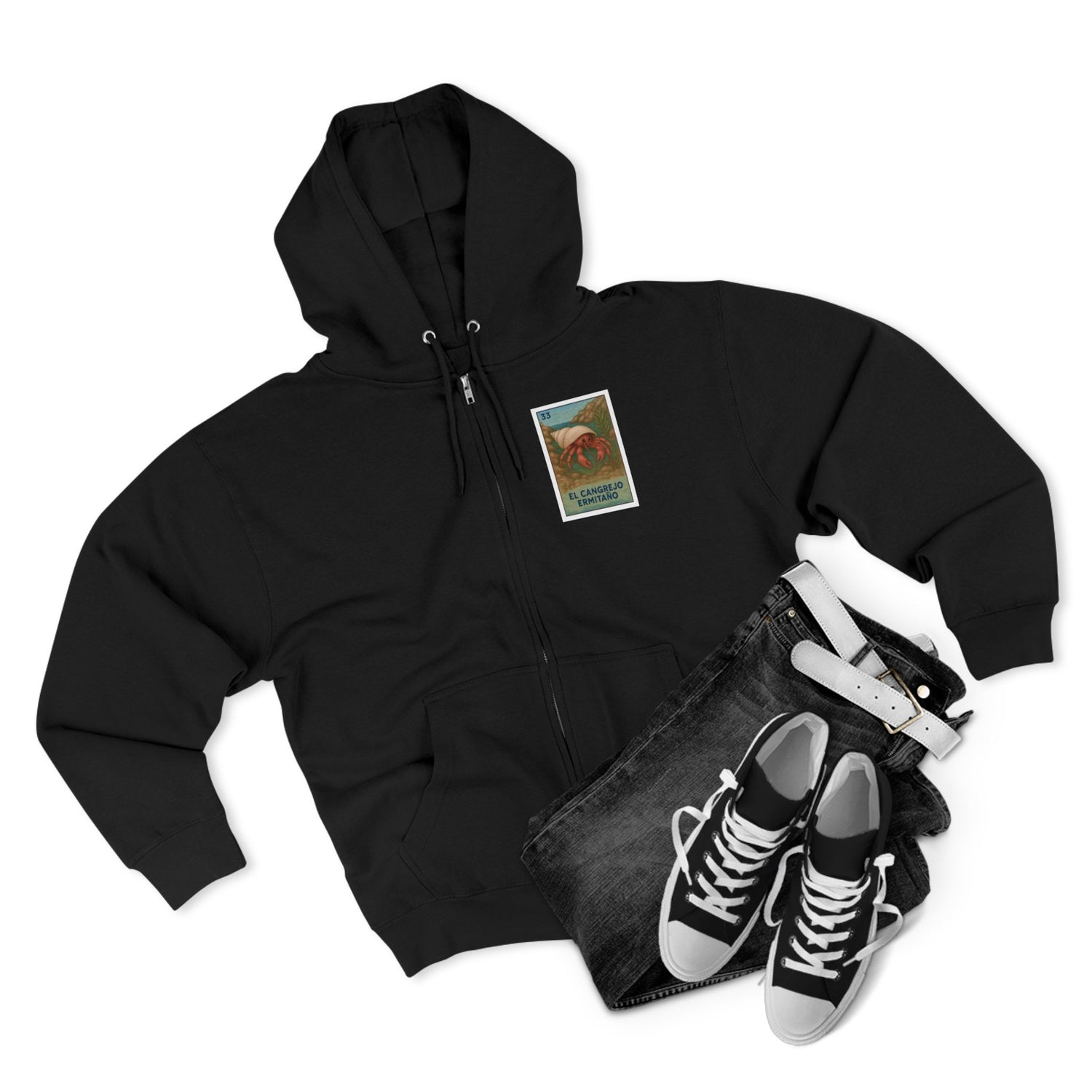 Hermit Crab Lotería Unisex - Zip Cotton Blend Fleece Hoodie (El Cangrejo Ermitaño)