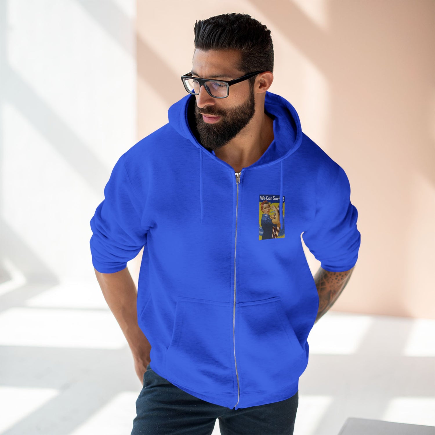 Rosie the Surfer Unisex - Zip Cotton Blend Fleece Hoodie