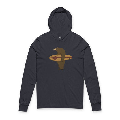 Surfing Grizzly Bear by Fabian Lavater Unisex - Cotton Hooded Long Sleeve Hooded T-Shirt