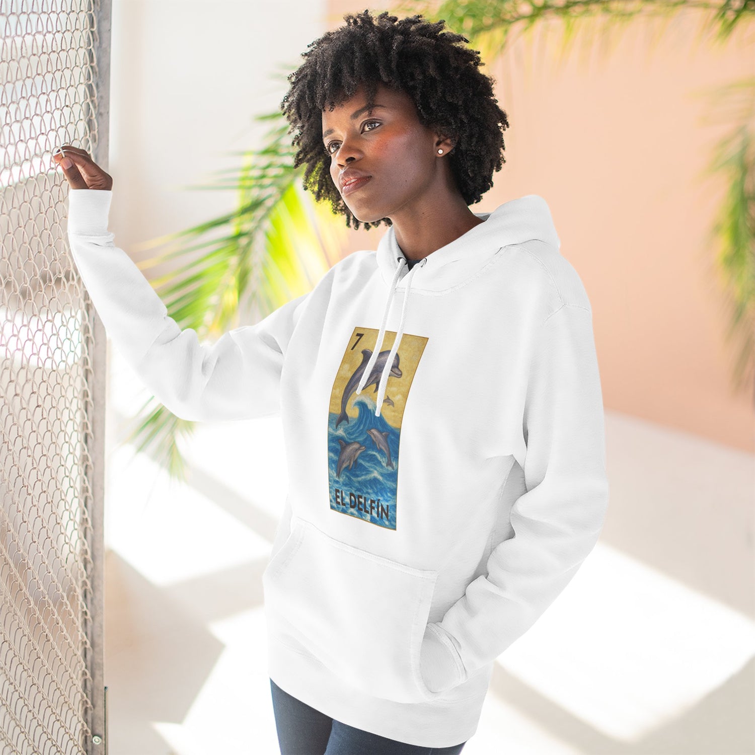 Dolphin Lotería Unisex - Pull-Over Cotton Blend Fleece Hoodie (El Delfín)
