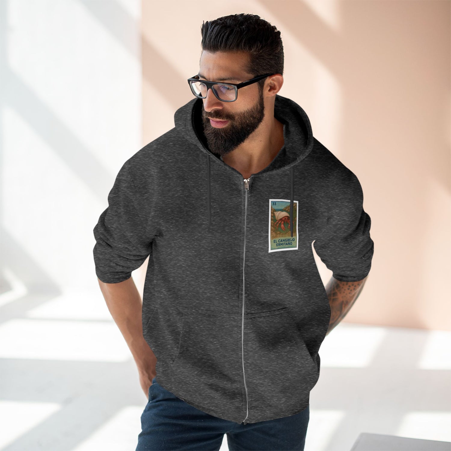 Hermit Crab Lotería Unisex - Zip Cotton Blend Fleece Hoodie (El Cangrejo Ermitaño)