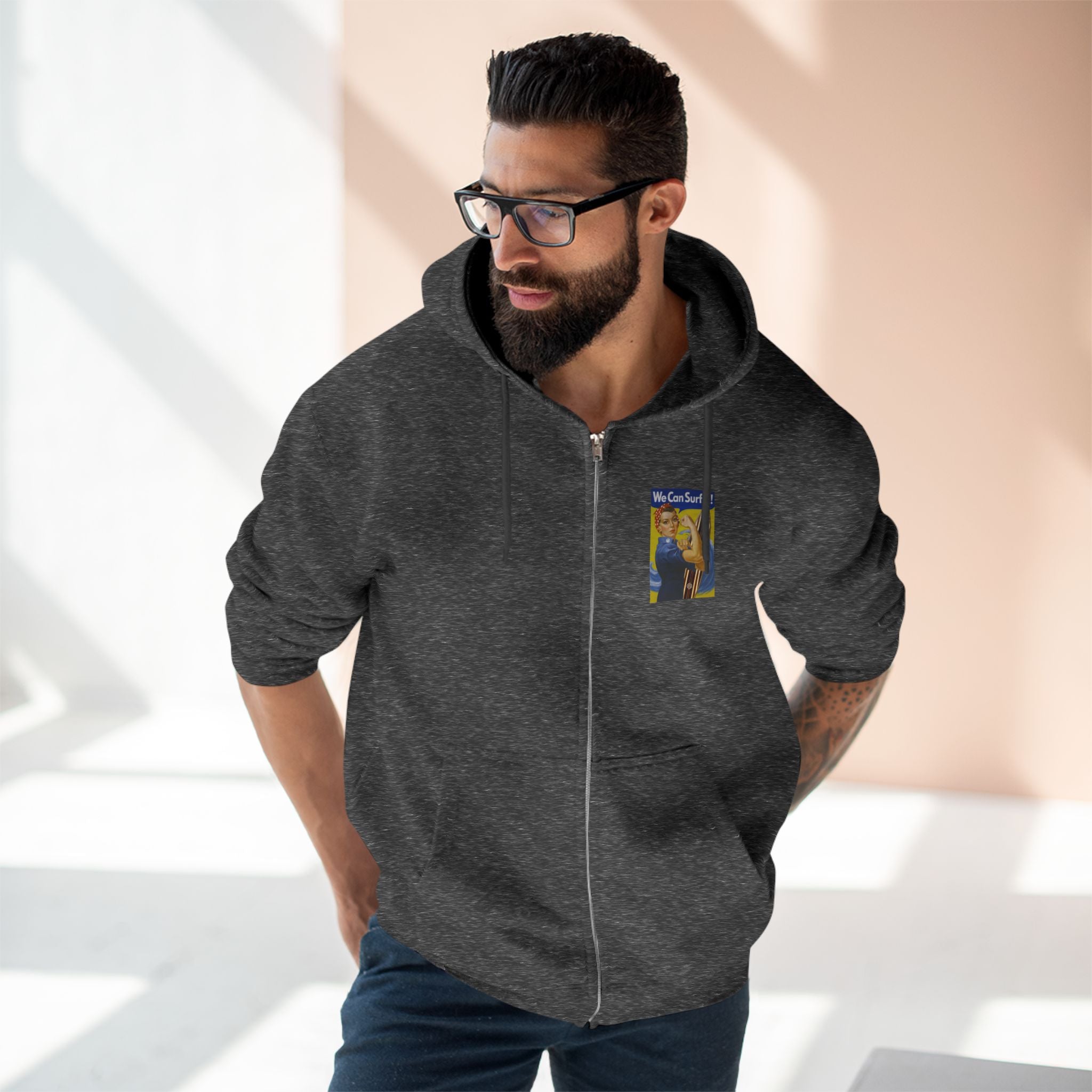 Rosie the Surfer Unisex - Zip Cotton Blend Fleece Hoodie