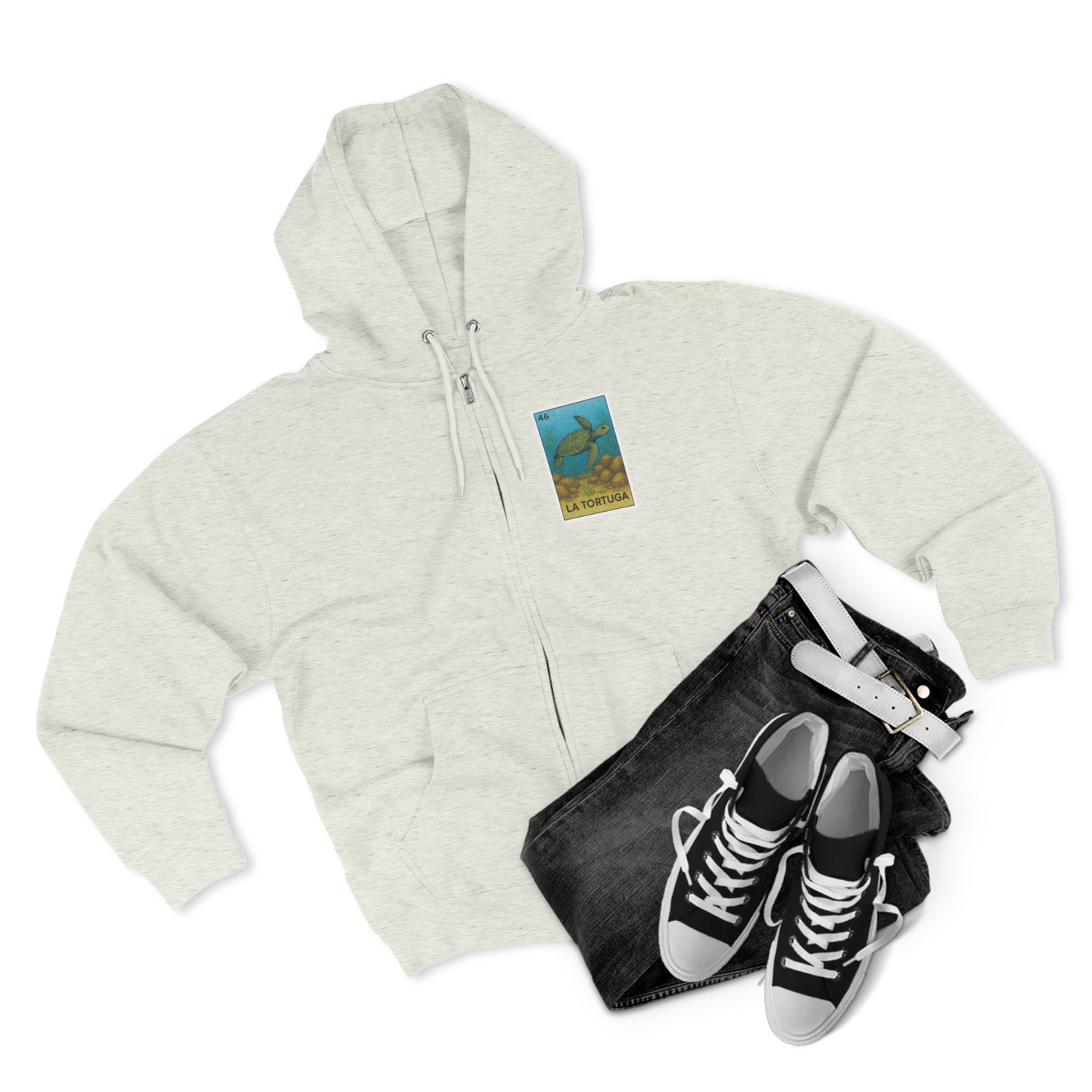Turtle Lotería Unisex - Zip Cotton Blend Fleece Hoodie (La Tortuga)