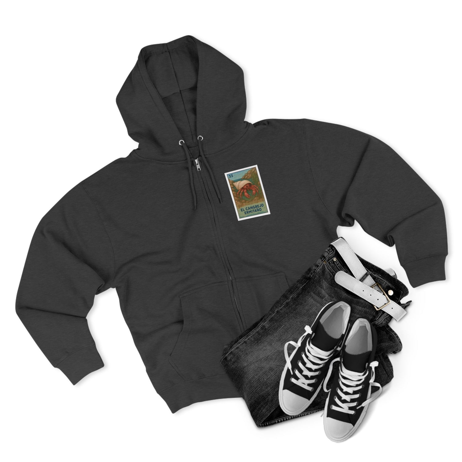 Hermit Crab Lotería Unisex - Zip Cotton Blend Fleece Hoodie (El Cangrejo Ermitaño)