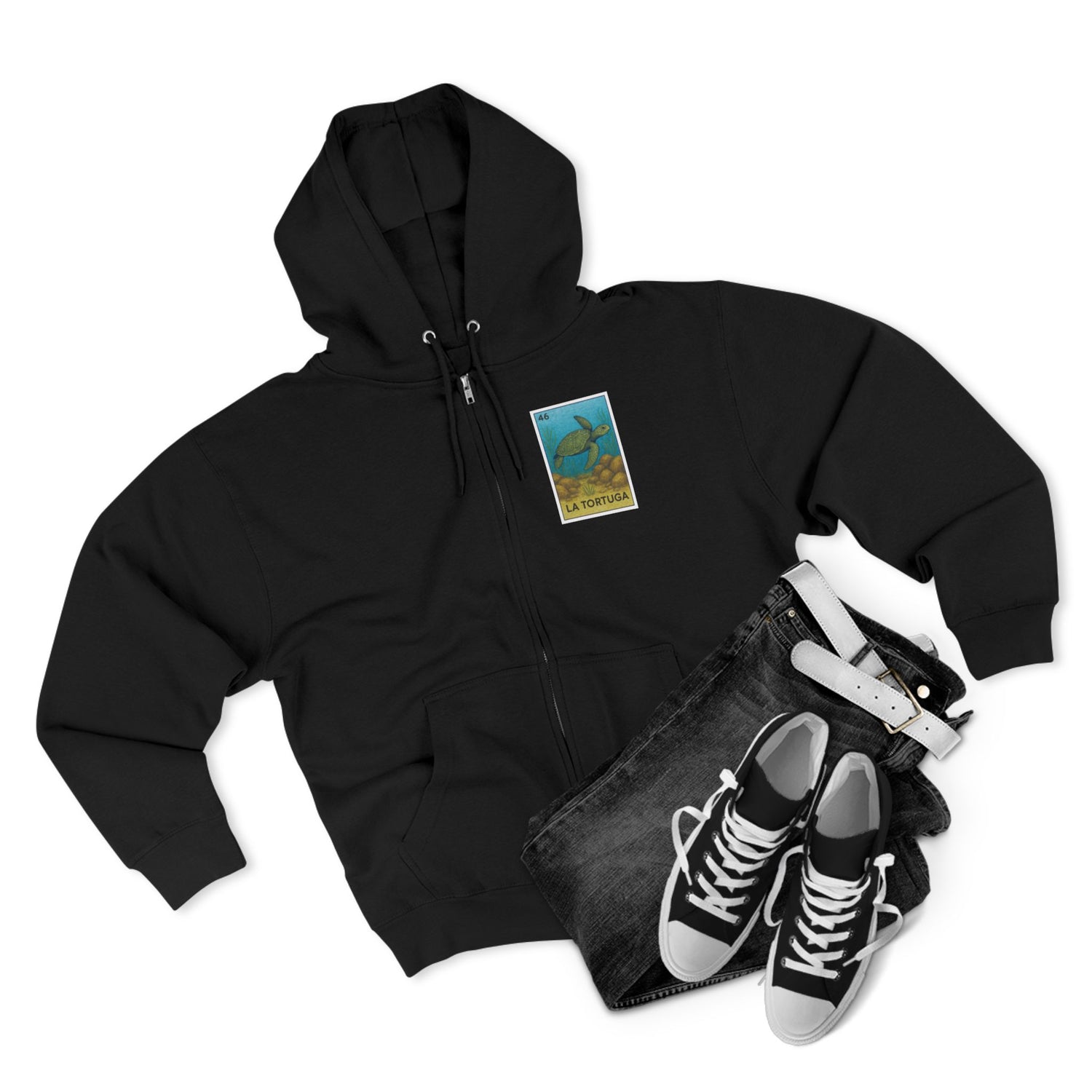 Turtle Lotería Unisex - Zip Cotton Blend Fleece Hoodie (La Tortuga)